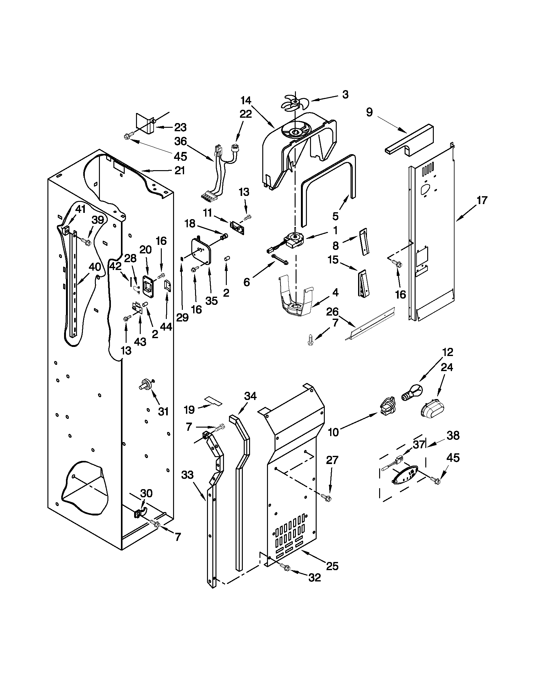 Jenn-Air JS42PPDUDB16 freezer liner and air flow parts diagram