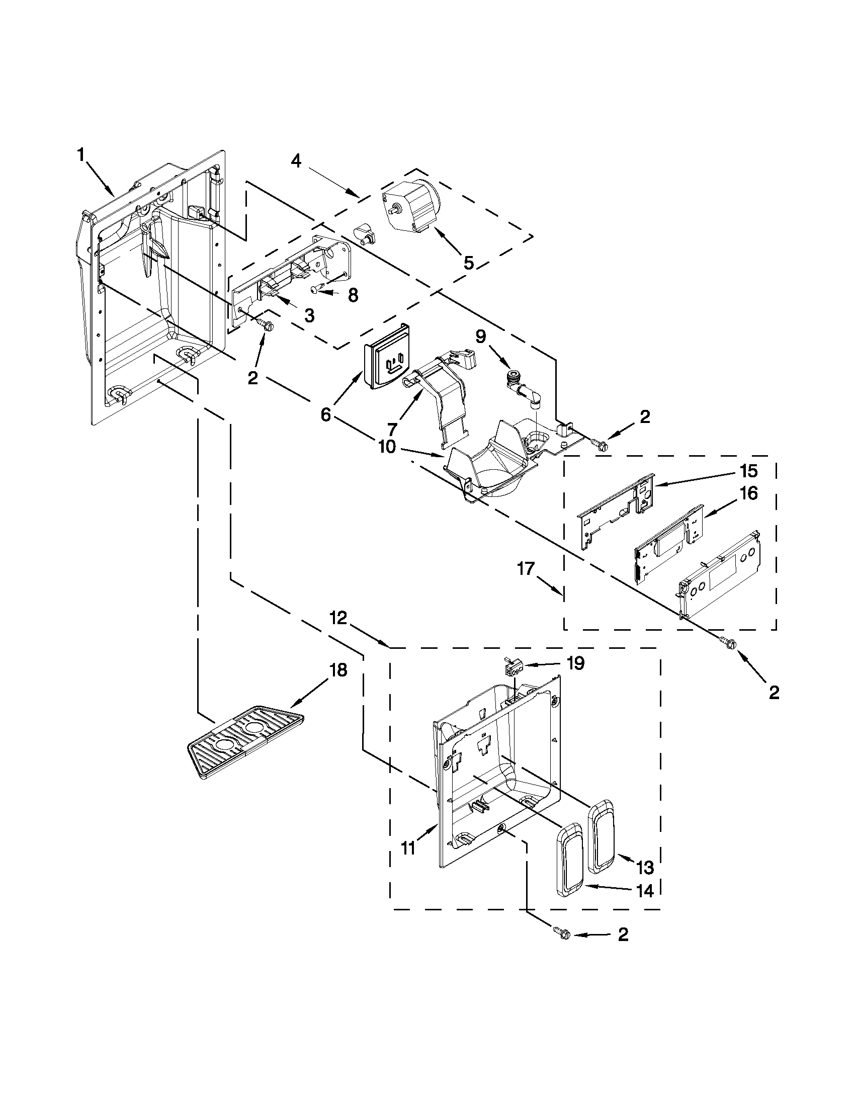 Jenn-Air JS42PPDUDB16 dispenser front parts diagram
