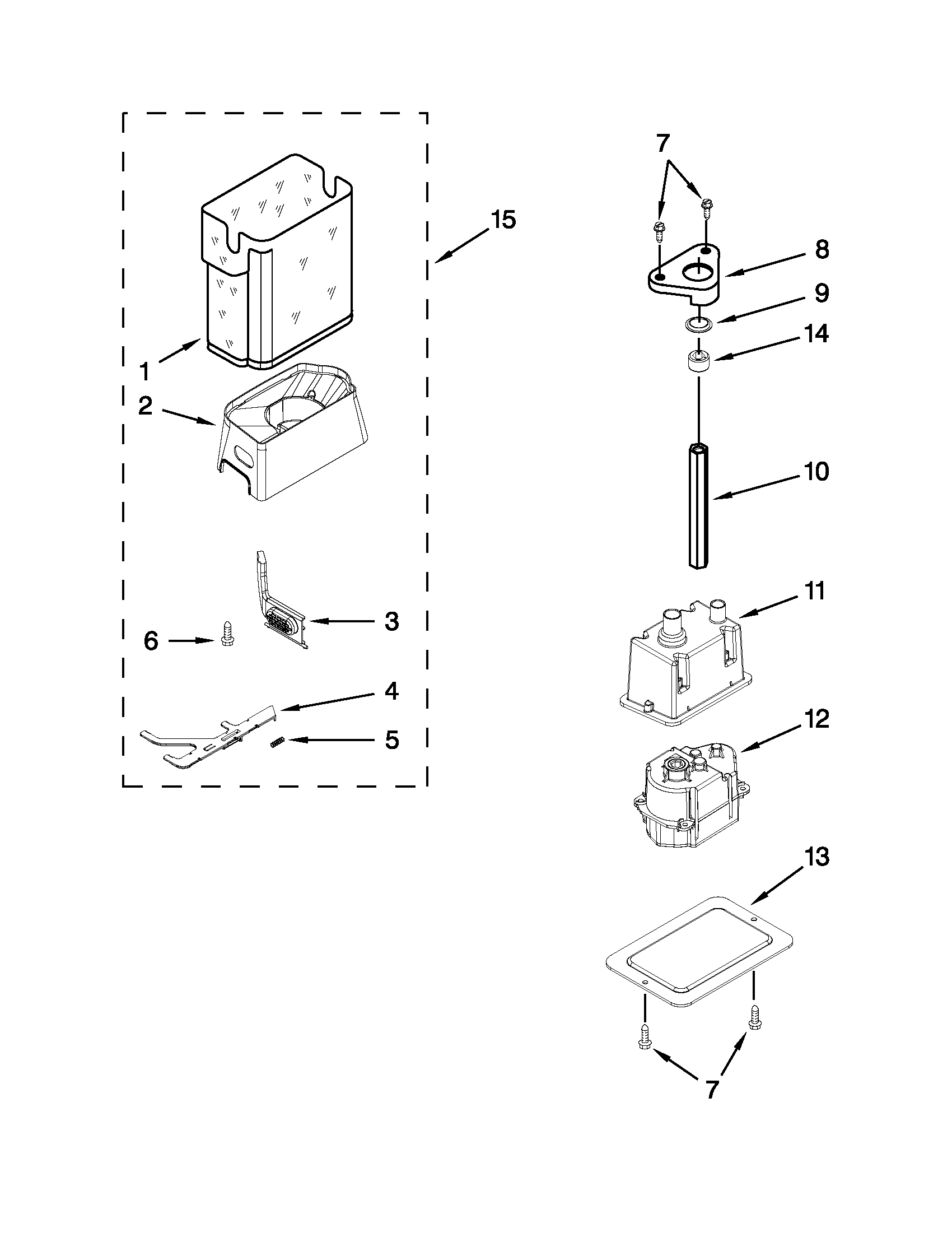 Jenn-Air JS42PPDUDB16 motor and ice container parts diagram