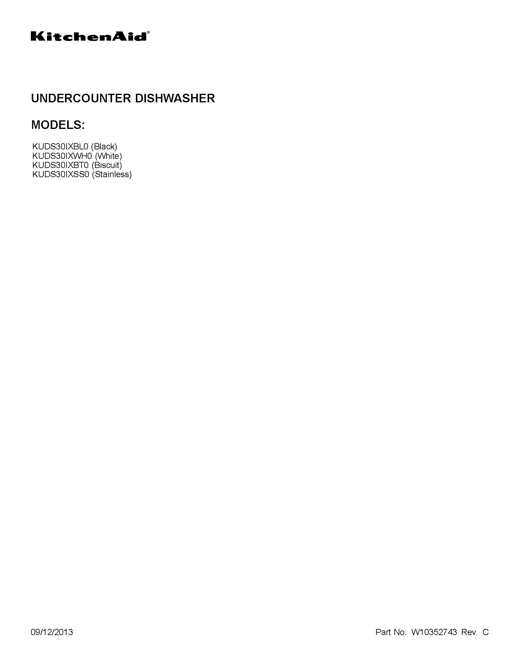 KitchenAid KUDS30IXSS0 cover sheet diagram