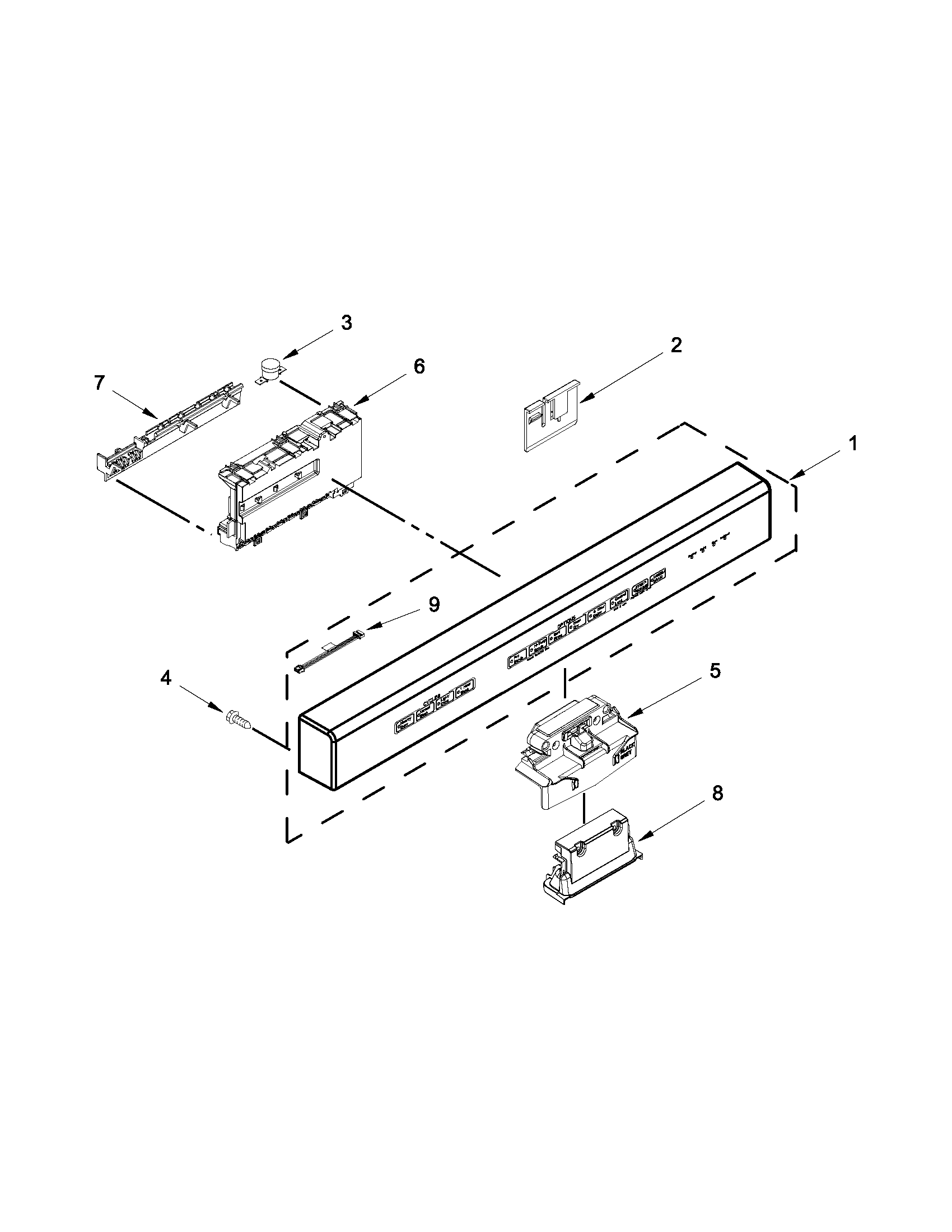 KitchenAid KUDS30IXSS0 control panel and latch parts diagram