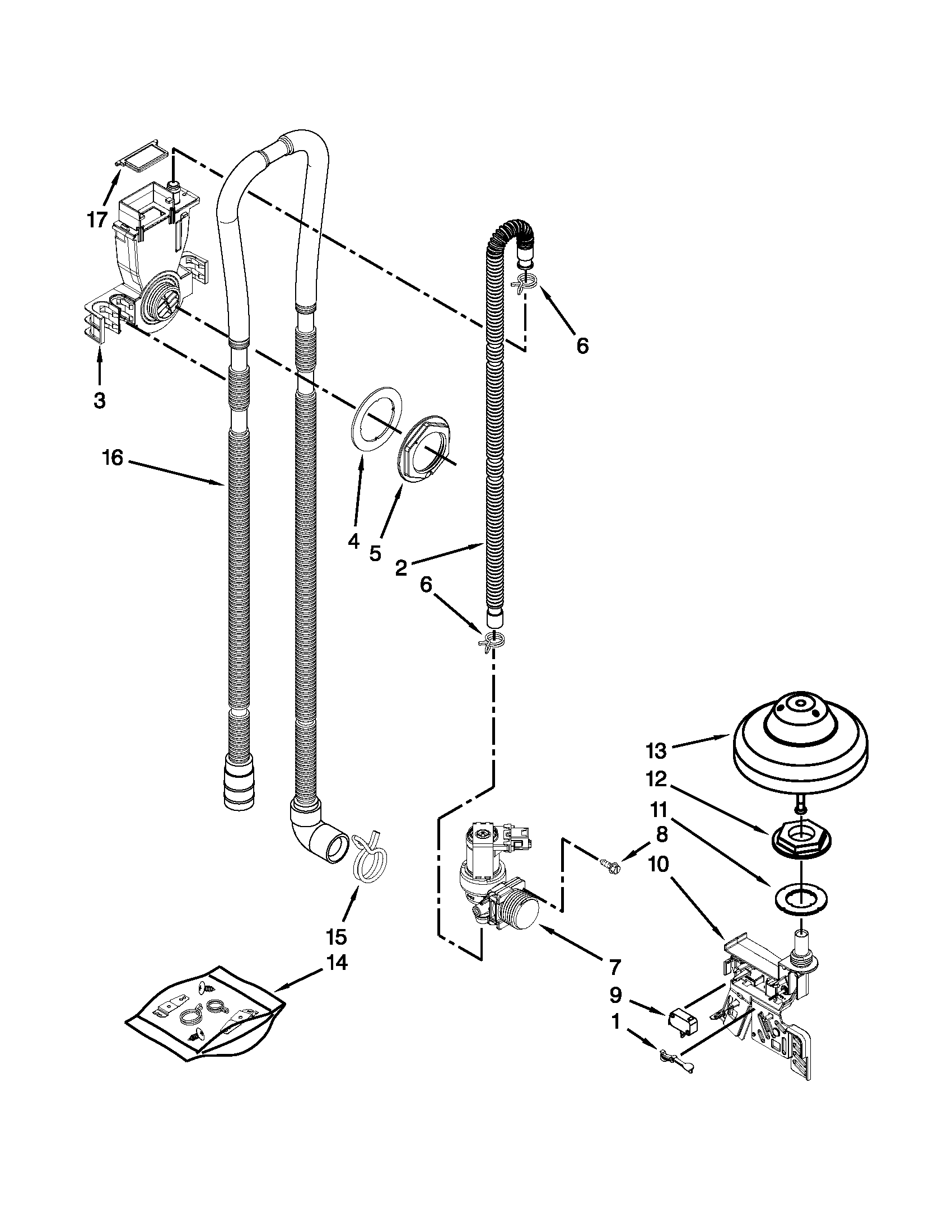 KitchenAid KUDS30IXSS0 fill, drain and overfill parts diagram