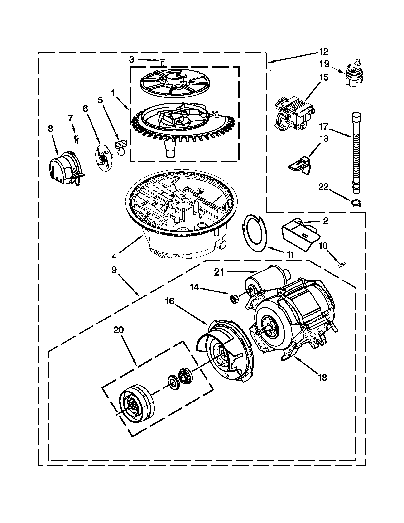 KitchenAid KUDS30IXSS0 pump and motor parts diagram