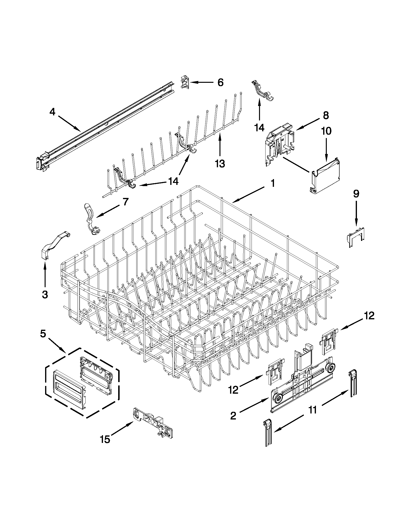 KitchenAid KUDS30IXSS0 upper rack and track parts diagram