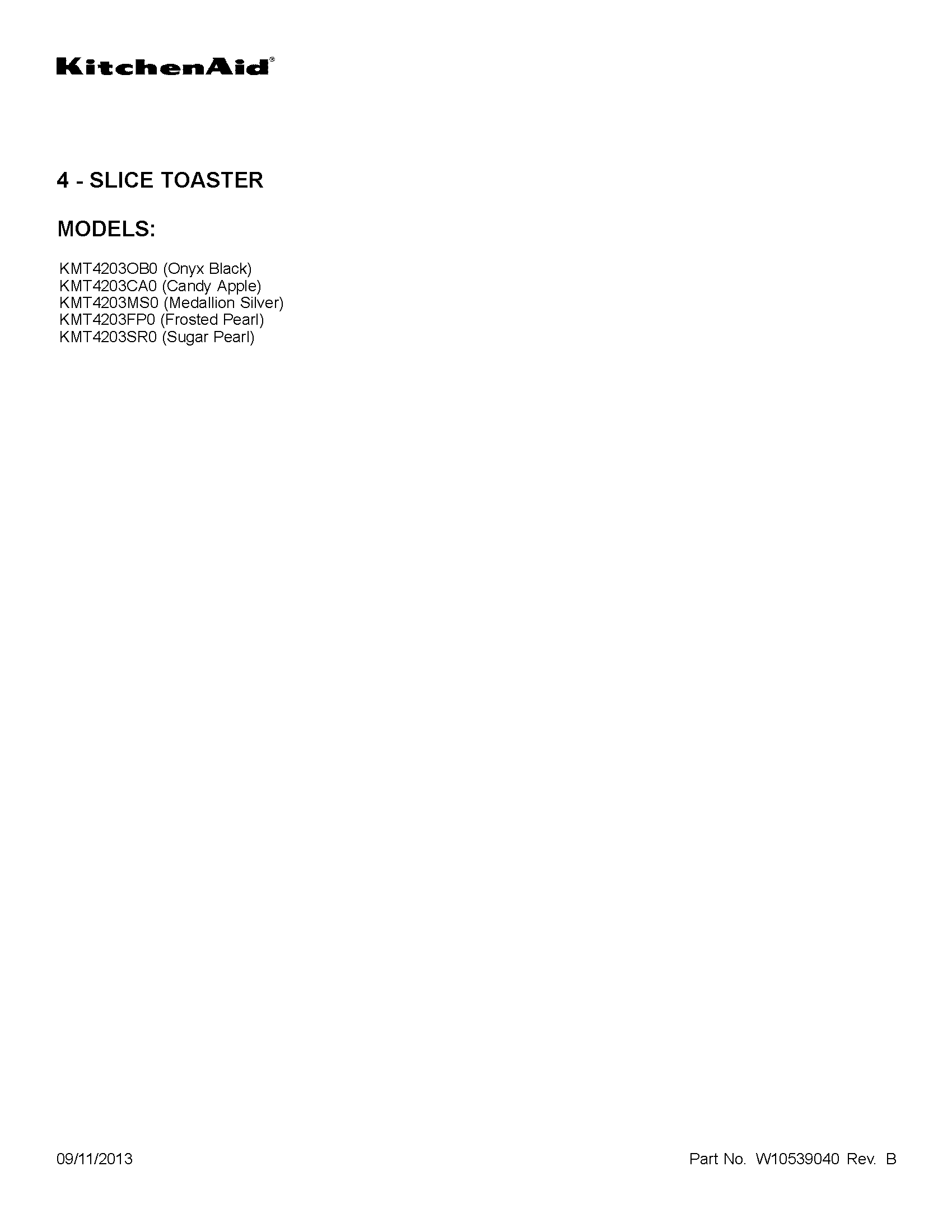 KitchenAid KMT4203FP0 cover sheet diagram