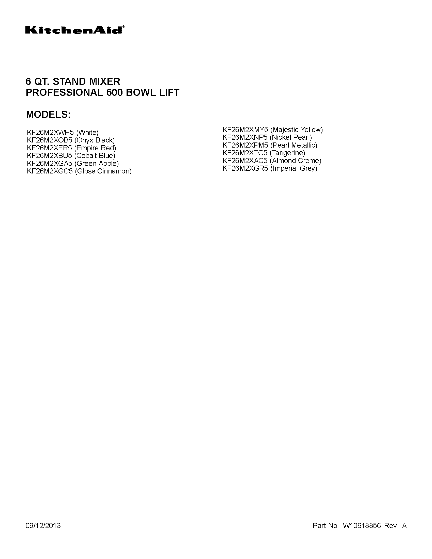 KitchenAid KF26M2XGA5 cover sheet diagram