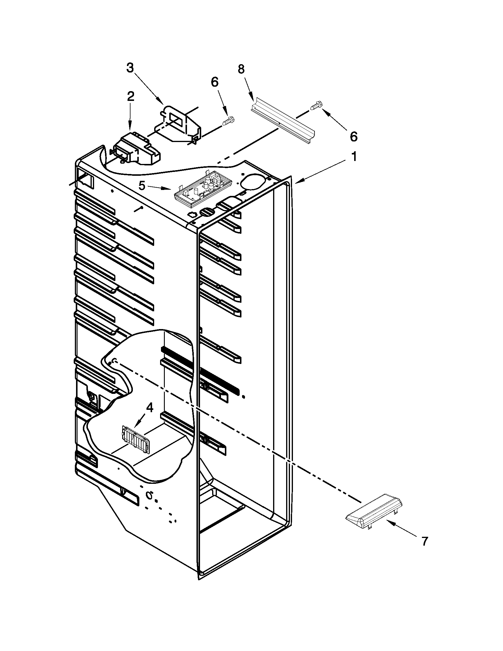 Whirlpool 5WRS25KNBW00 refrigerator liner parts diagram