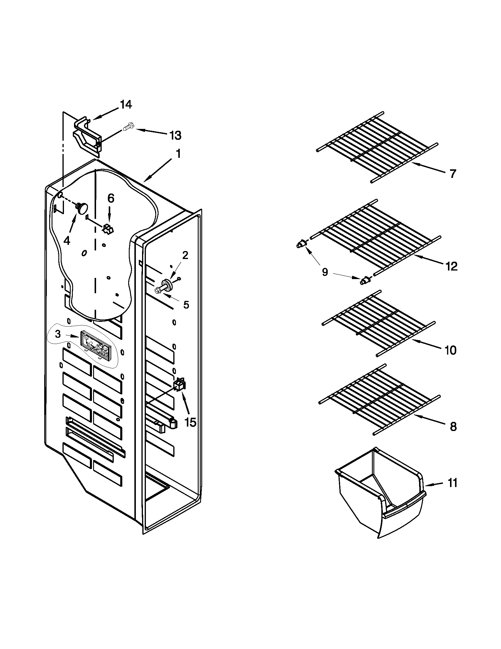 Whirlpool 5WRS25KNBW00 freezer liner parts diagram