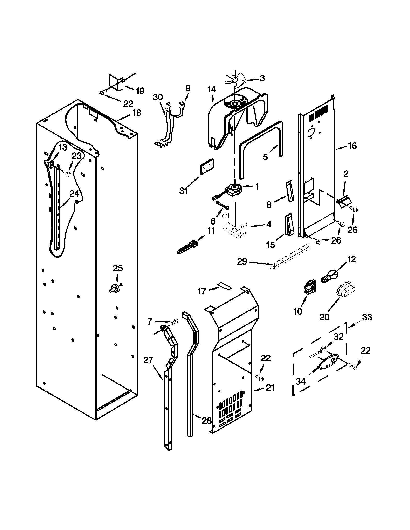 KitchenAid KSSO48FTX18 freezer liner and air flow parts diagram
