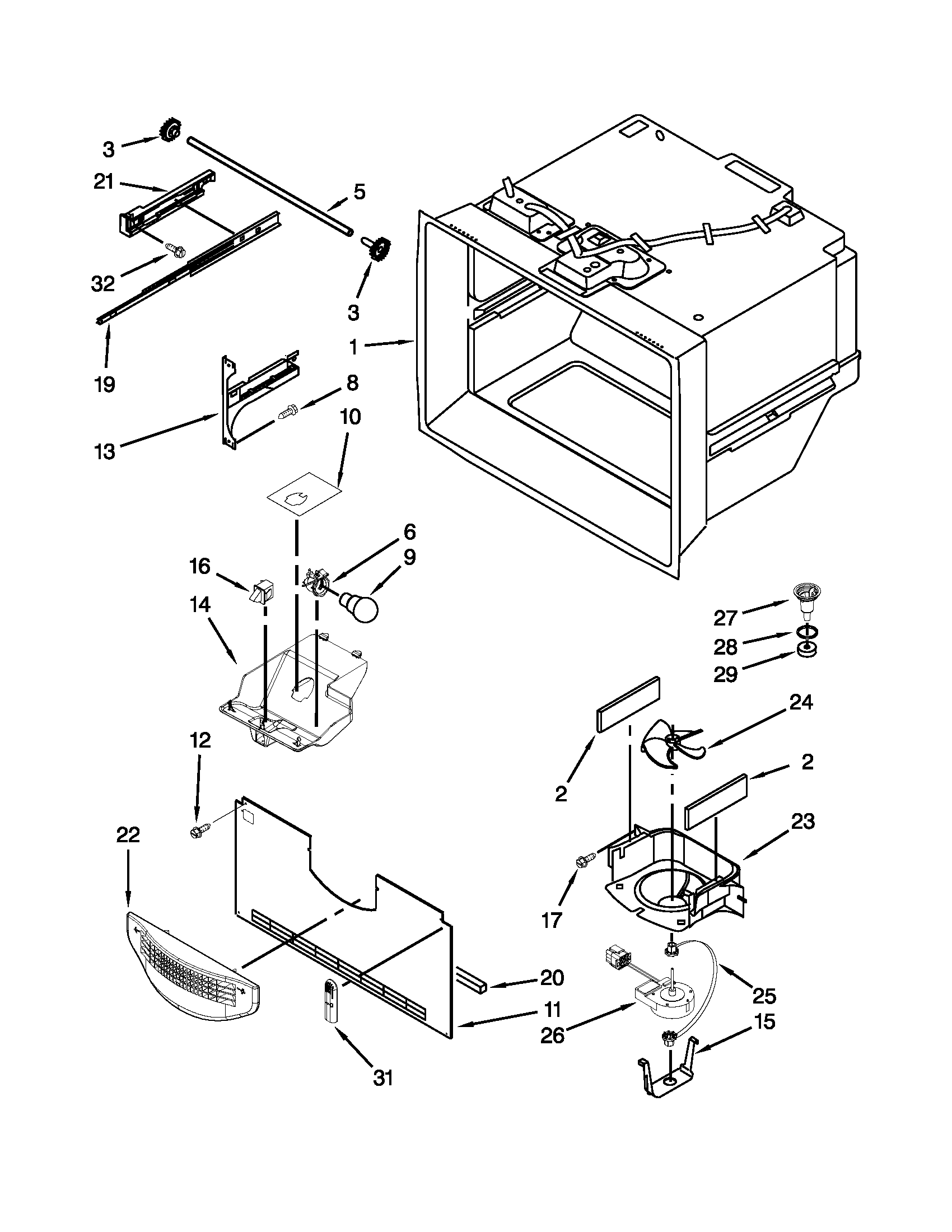KitchenAid KFIS27CXMS5 freezer liner parts diagram