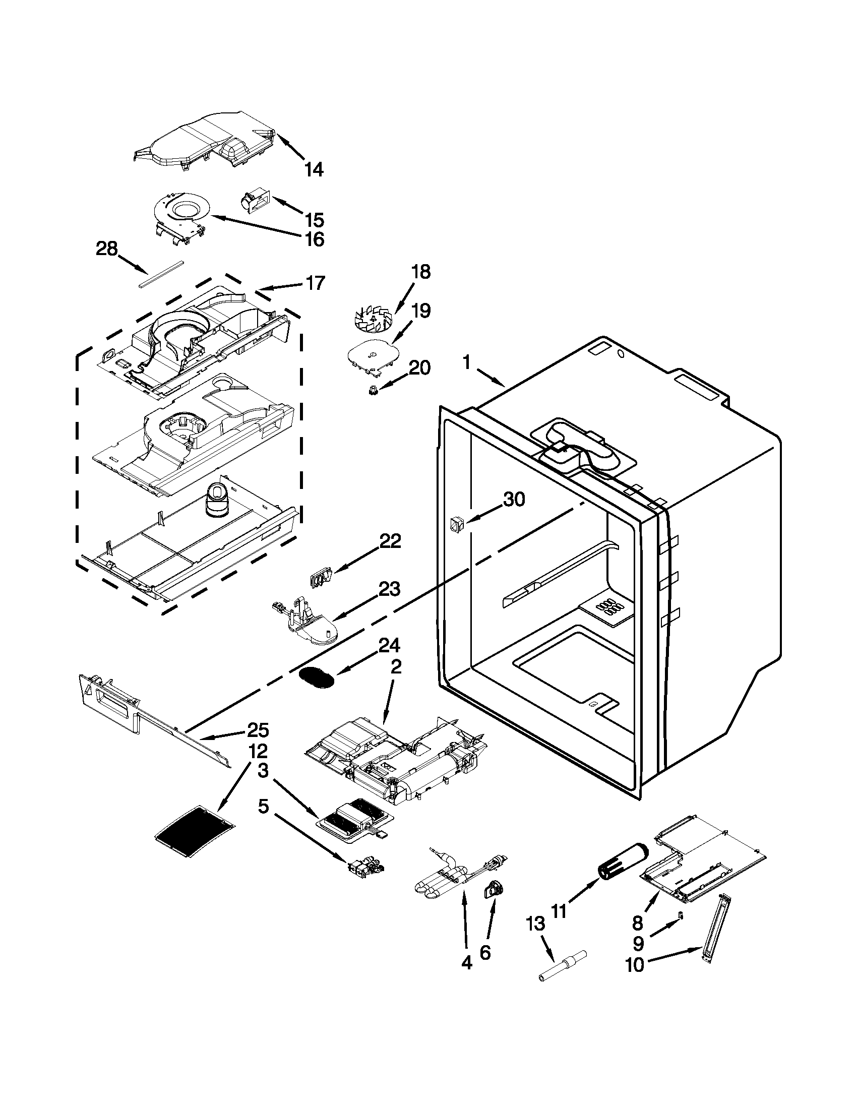 KitchenAid KFIS27CXMS5 refrigerator liner parts diagram