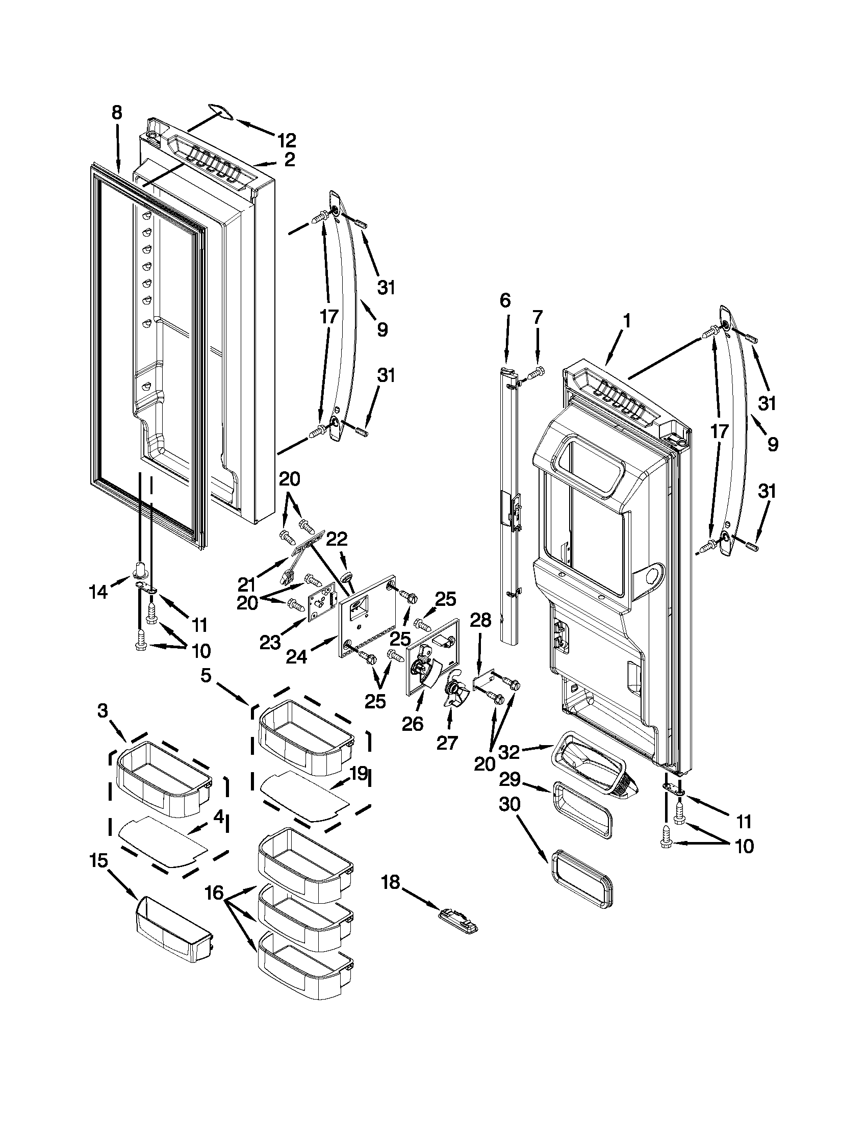 KitchenAid KFIS27CXMS5 refrigerator door parts diagram
