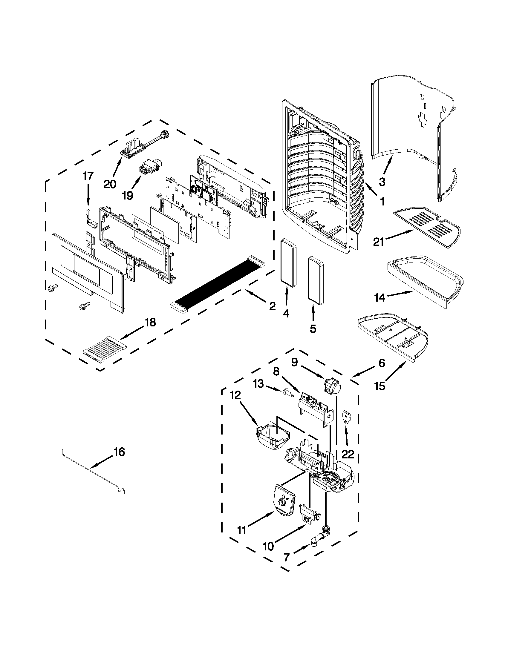 KitchenAid KFIS27CXMS5 dispenser front parts diagram