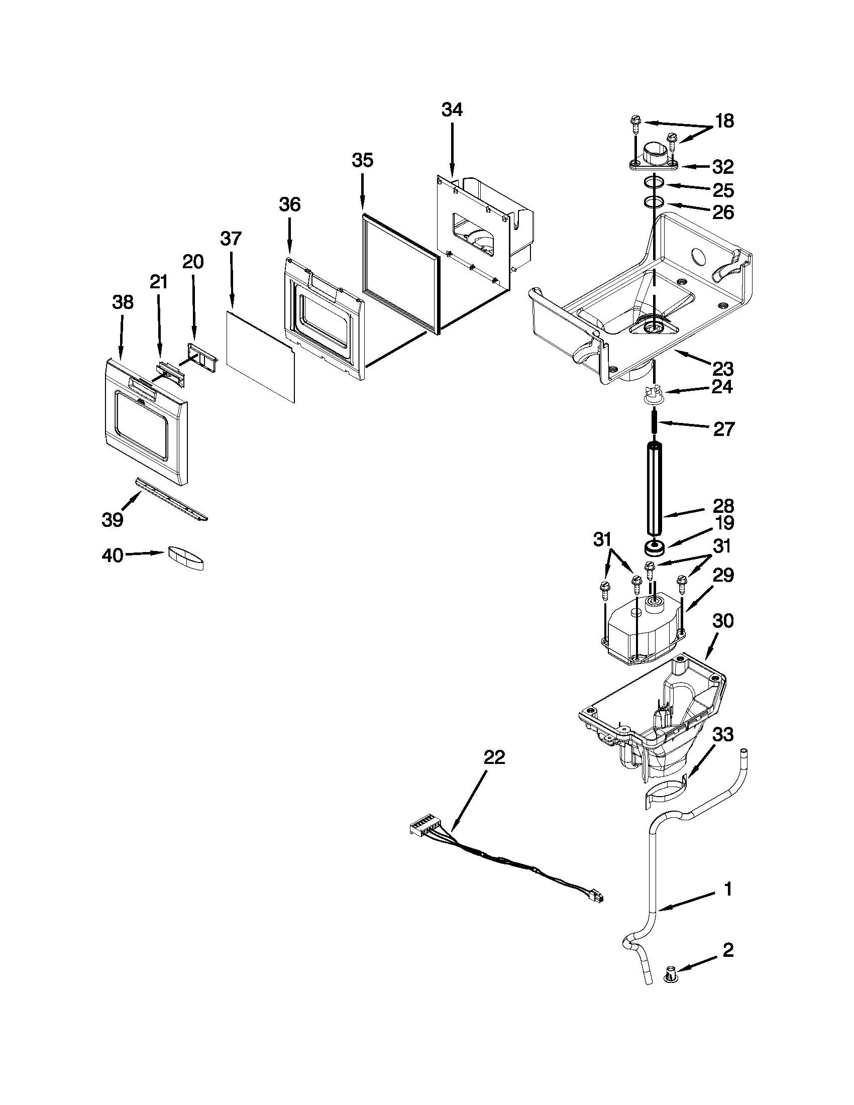 KitchenAid KFIS27CXMS5 motor and ice container parts diagram