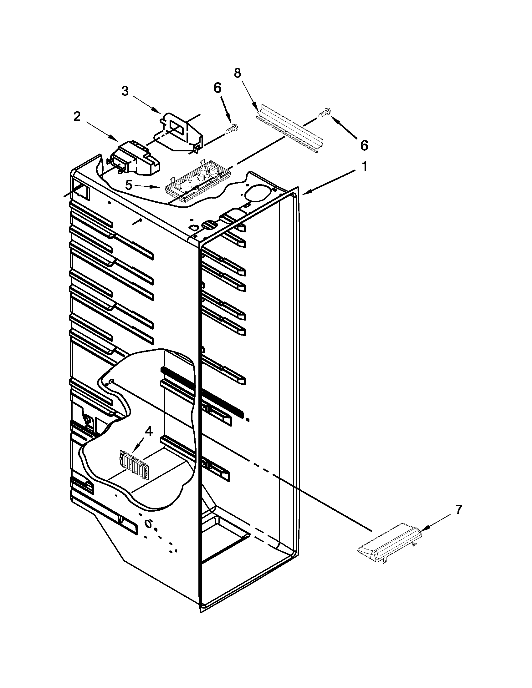 Whirlpool 5WRS22KNBF00 refrigerator liner parts diagram