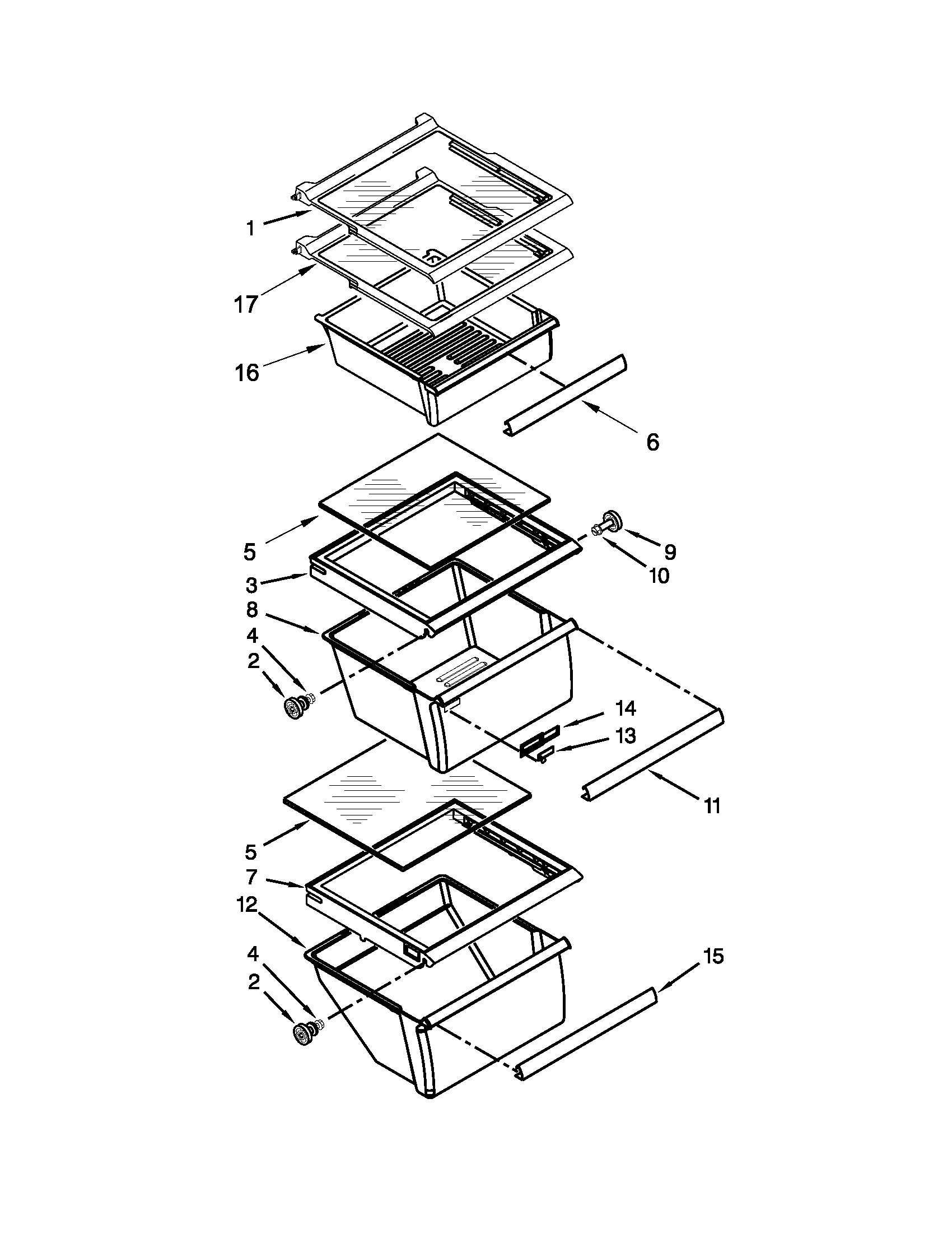 Whirlpool 5WRS22KNBF00 refrigerator shelf parts diagram