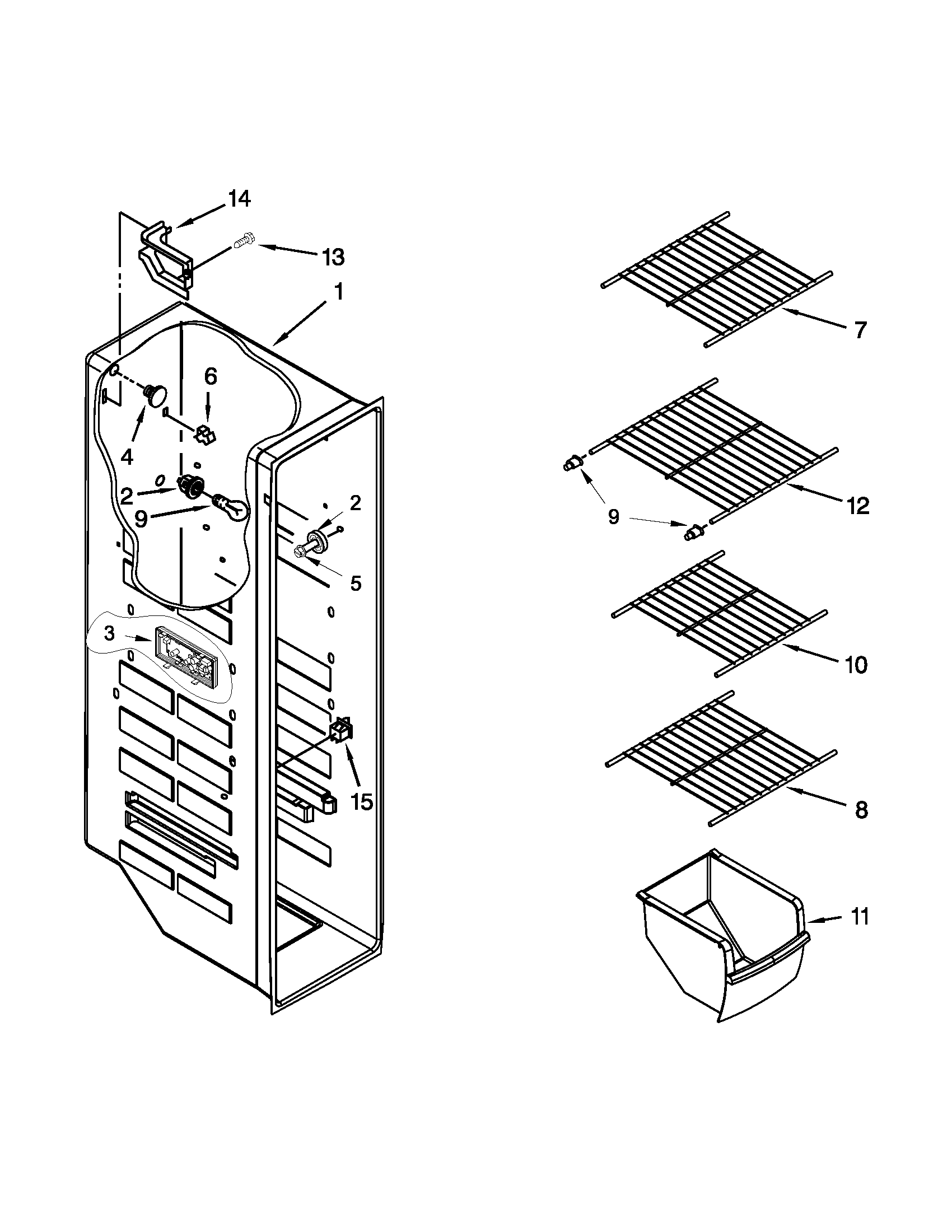 Whirlpool 5WRS22KNBF00 freezer liner parts diagram