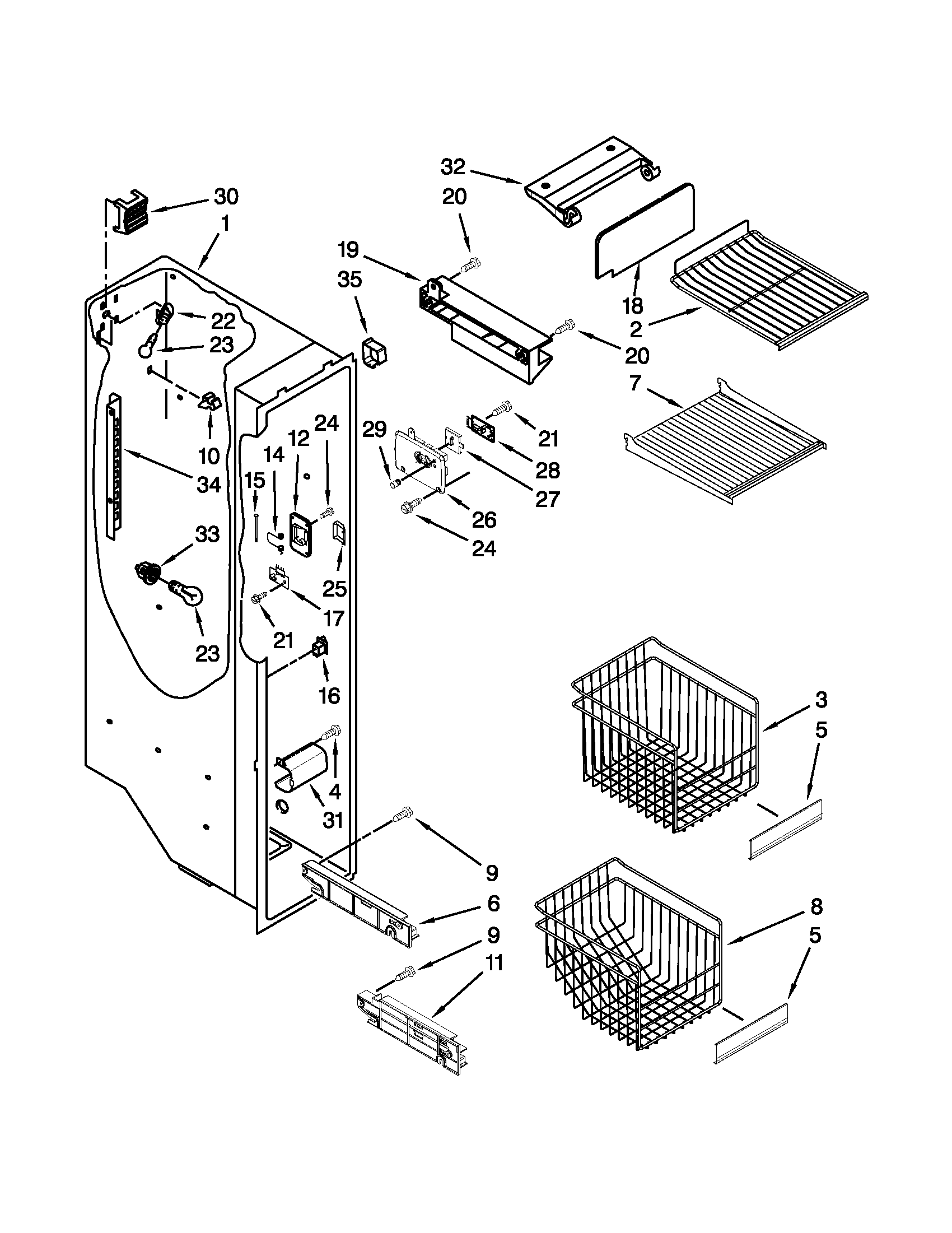 Whirlpool GS6NVEXVQ01 freezer liner parts diagram