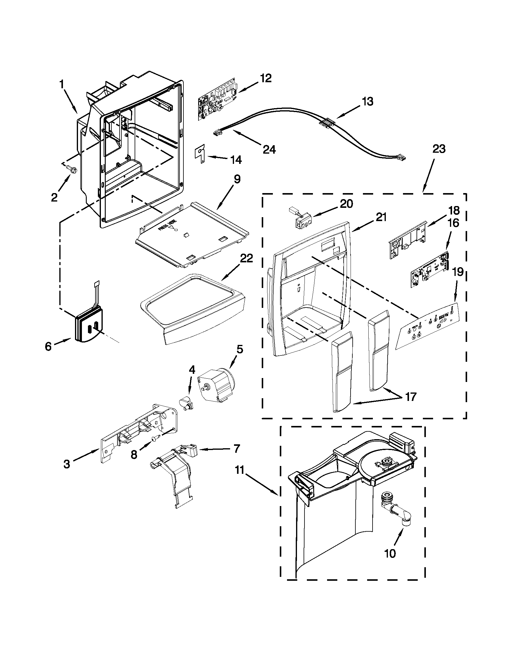 Whirlpool GS6NVEXVQ01 dispenser parts diagram