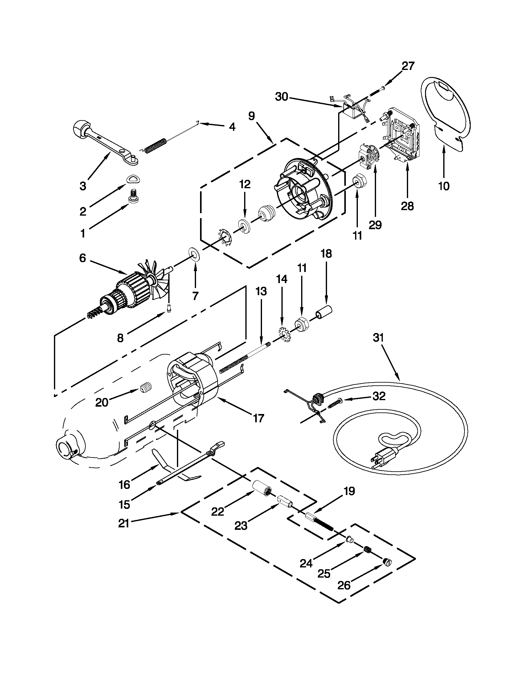KitchenAid 5KSM156AAZ0 motor and control unit parts diagram