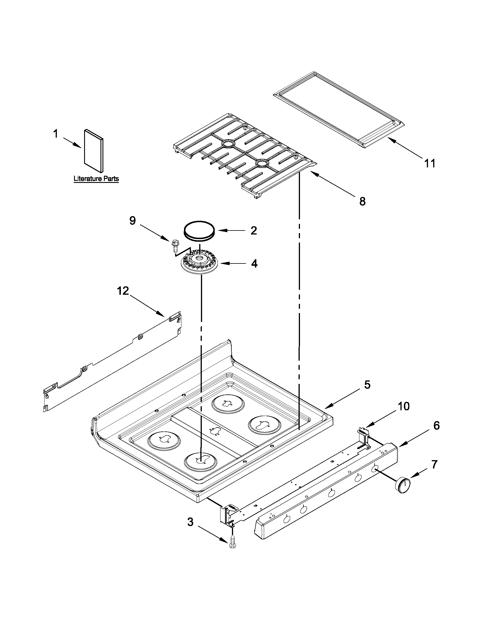 Whirlpool WFG710H0AE1 cooktop parts diagram