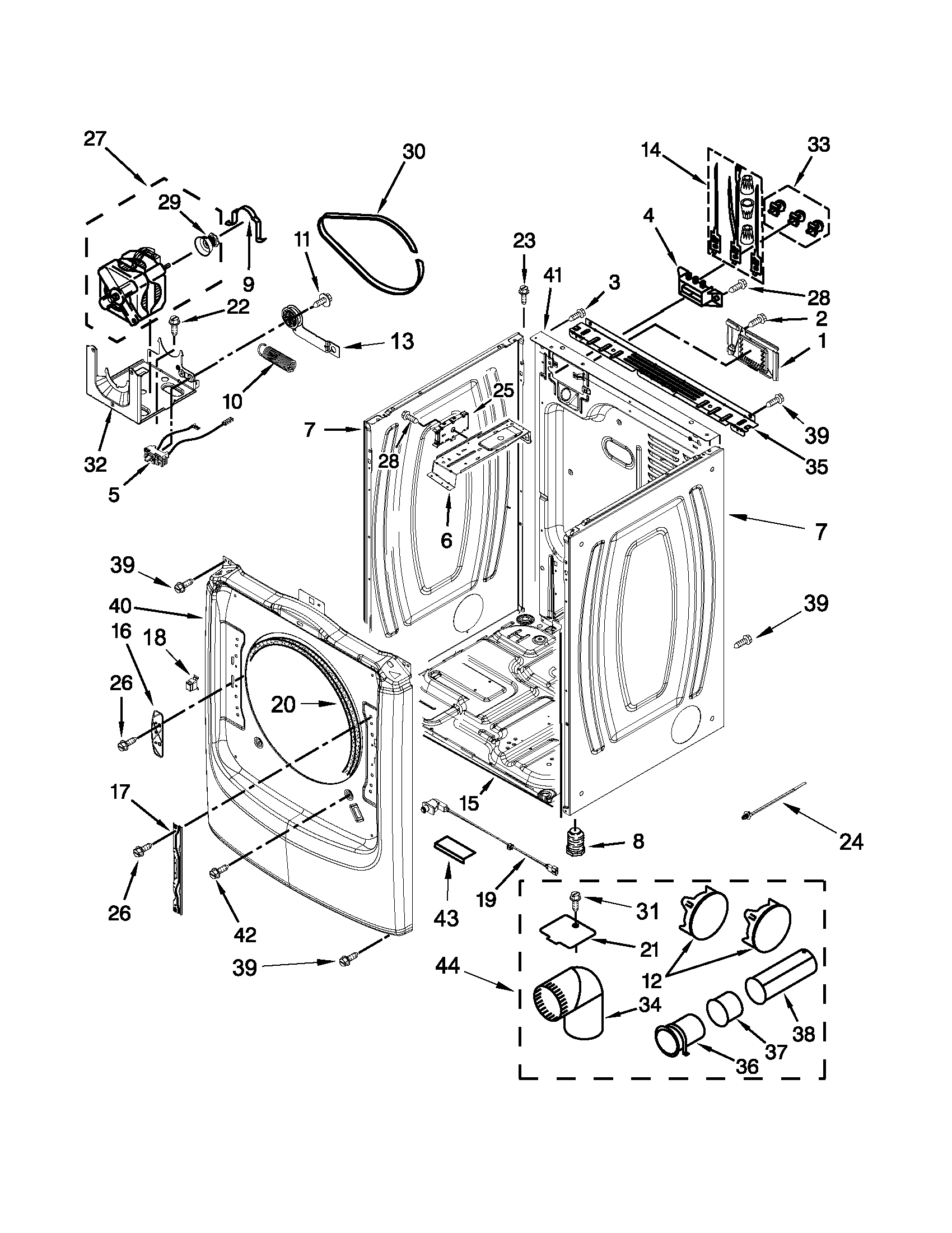 Maytag MED6000XW1 cabinet parts diagram
