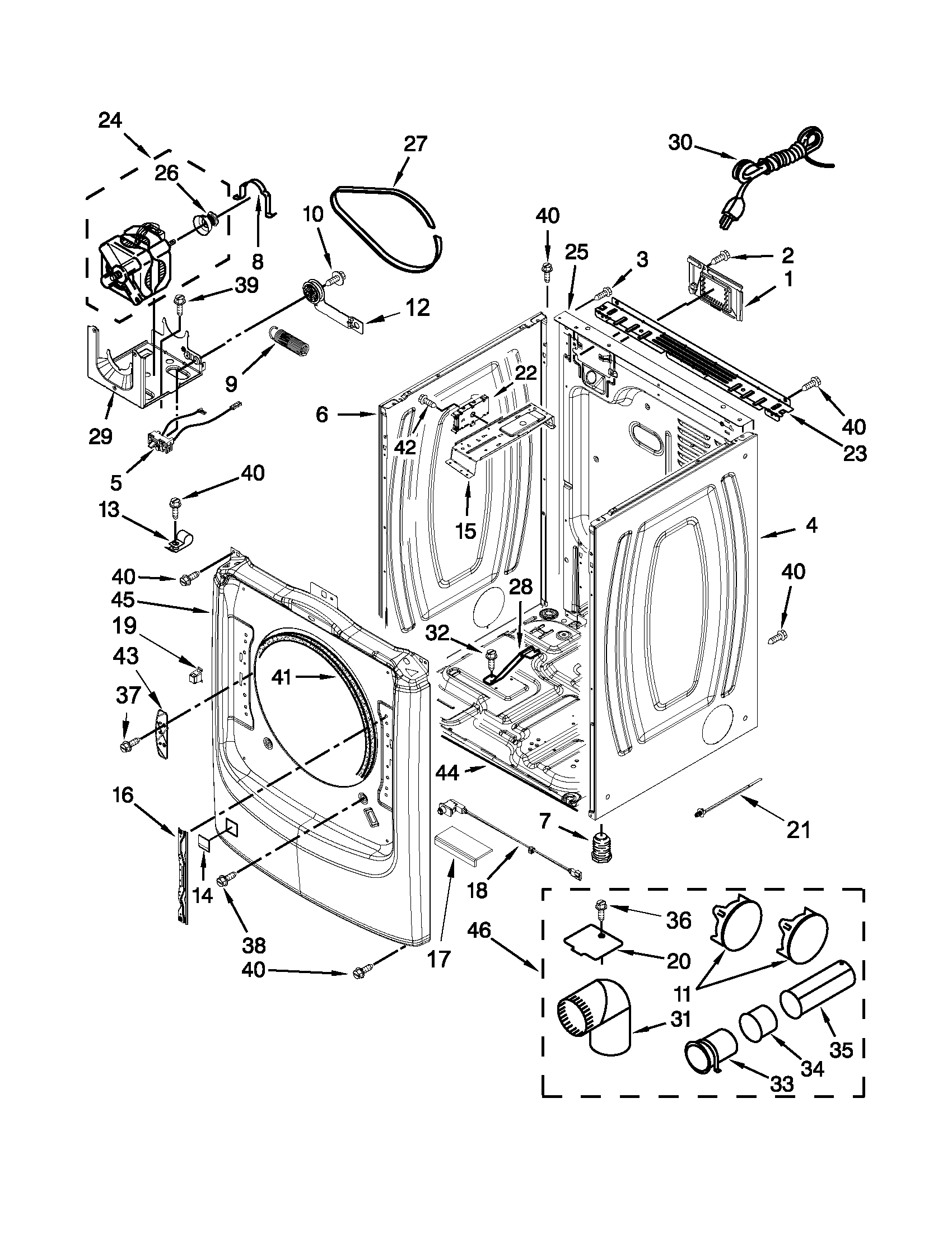 Maytag MGD6000XG2 cabinet parts diagram