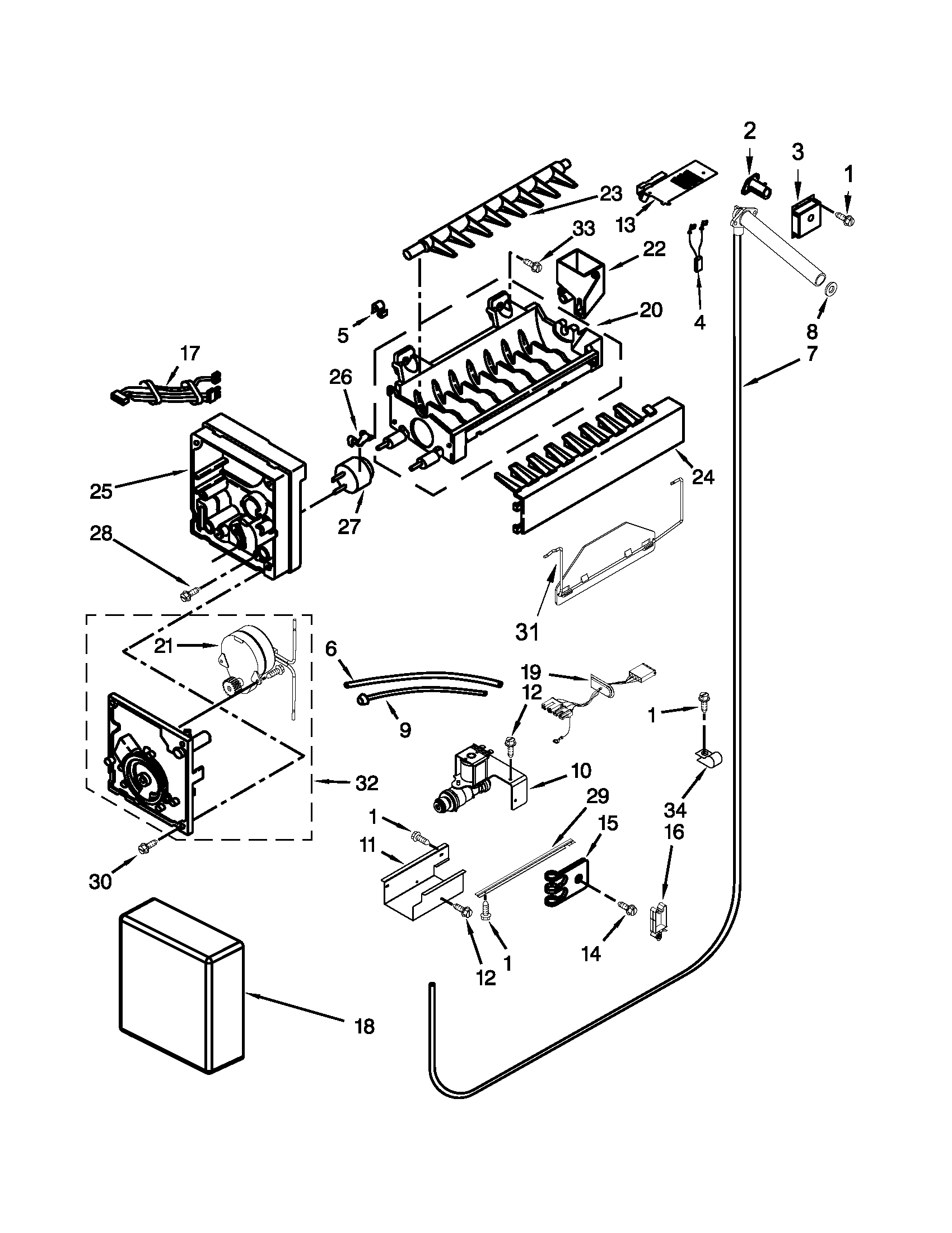 KitchenAid KSSO36FTX18 icemaker parts diagram