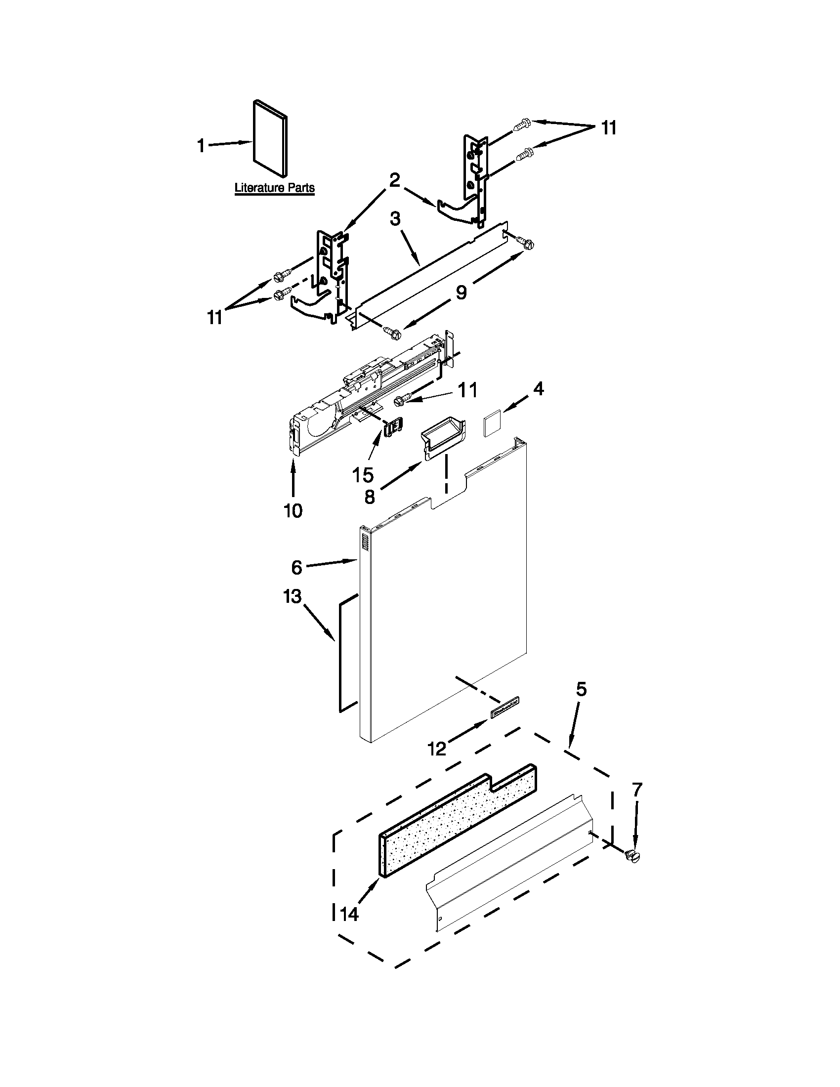KitchenAid KUDE20IXSSA door panel parts diagram