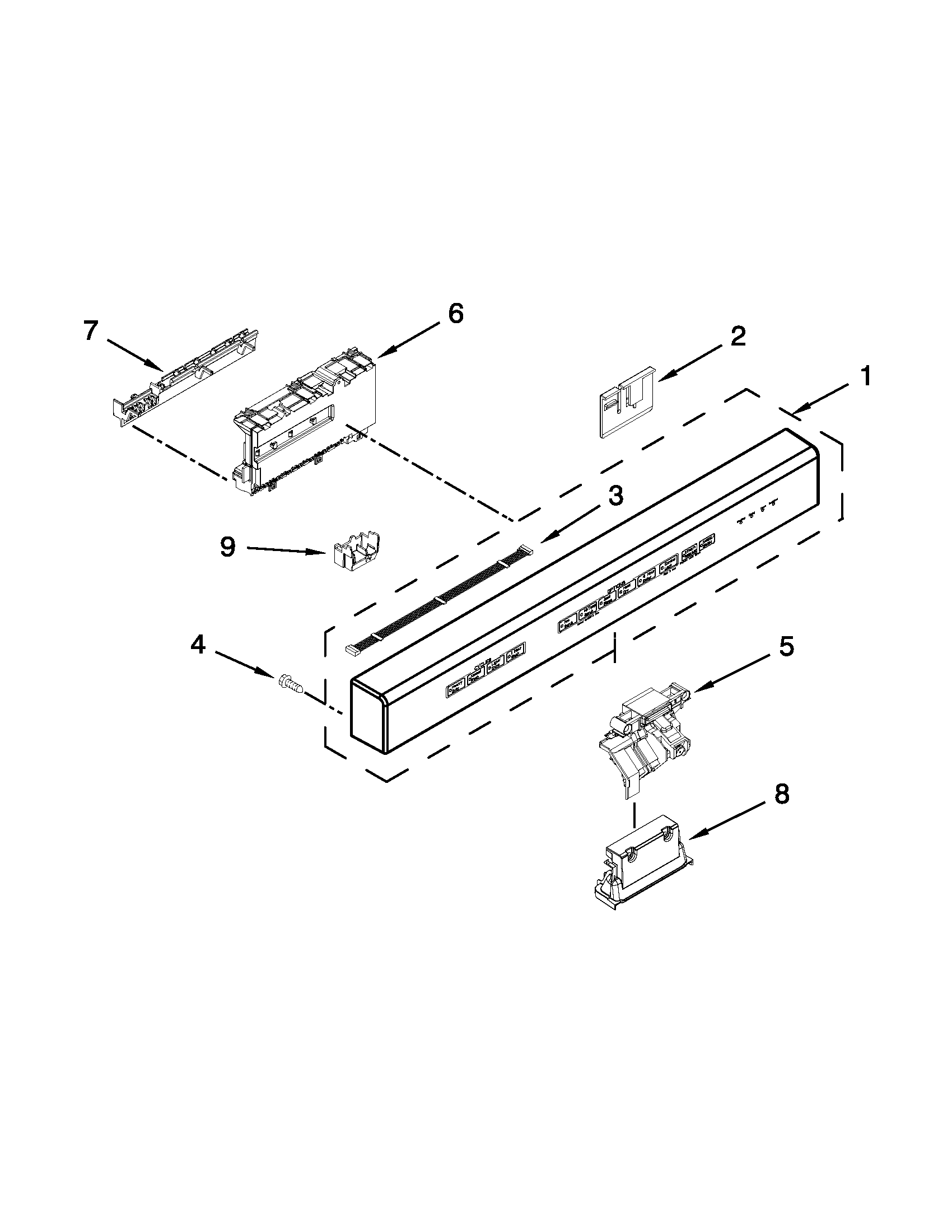 KitchenAid KUDE20IXSSA control panel and latch parts diagram