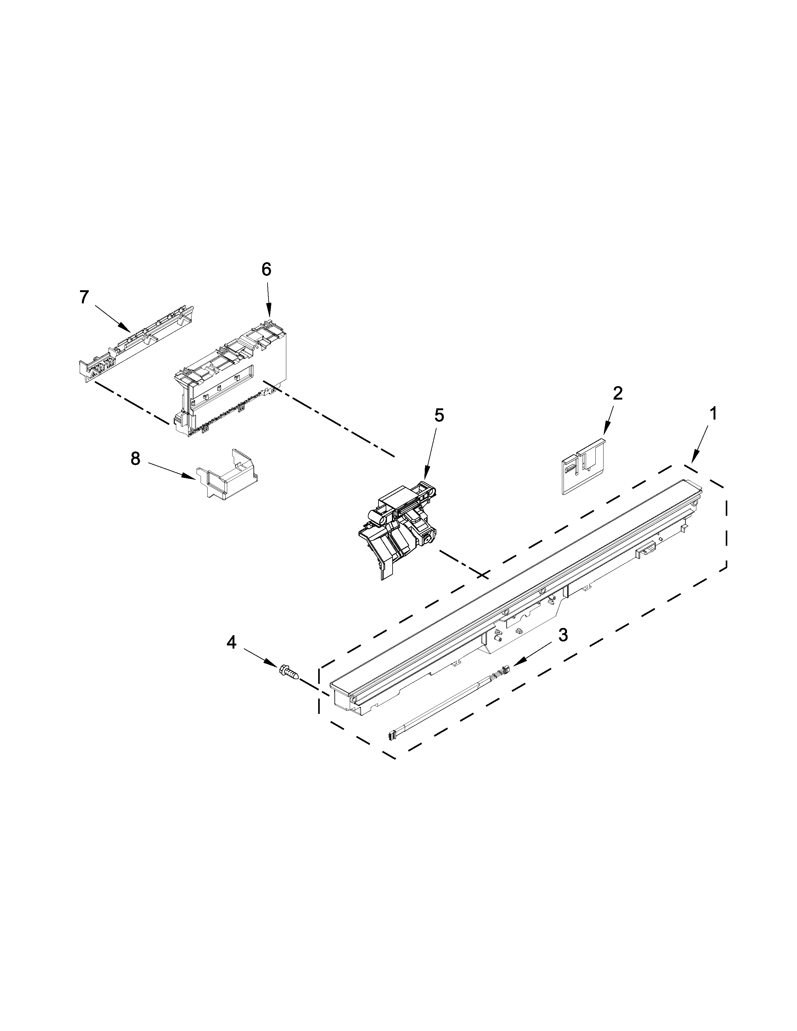 Jenn-Air JDB8500AWF3 control panel and latch parts diagram