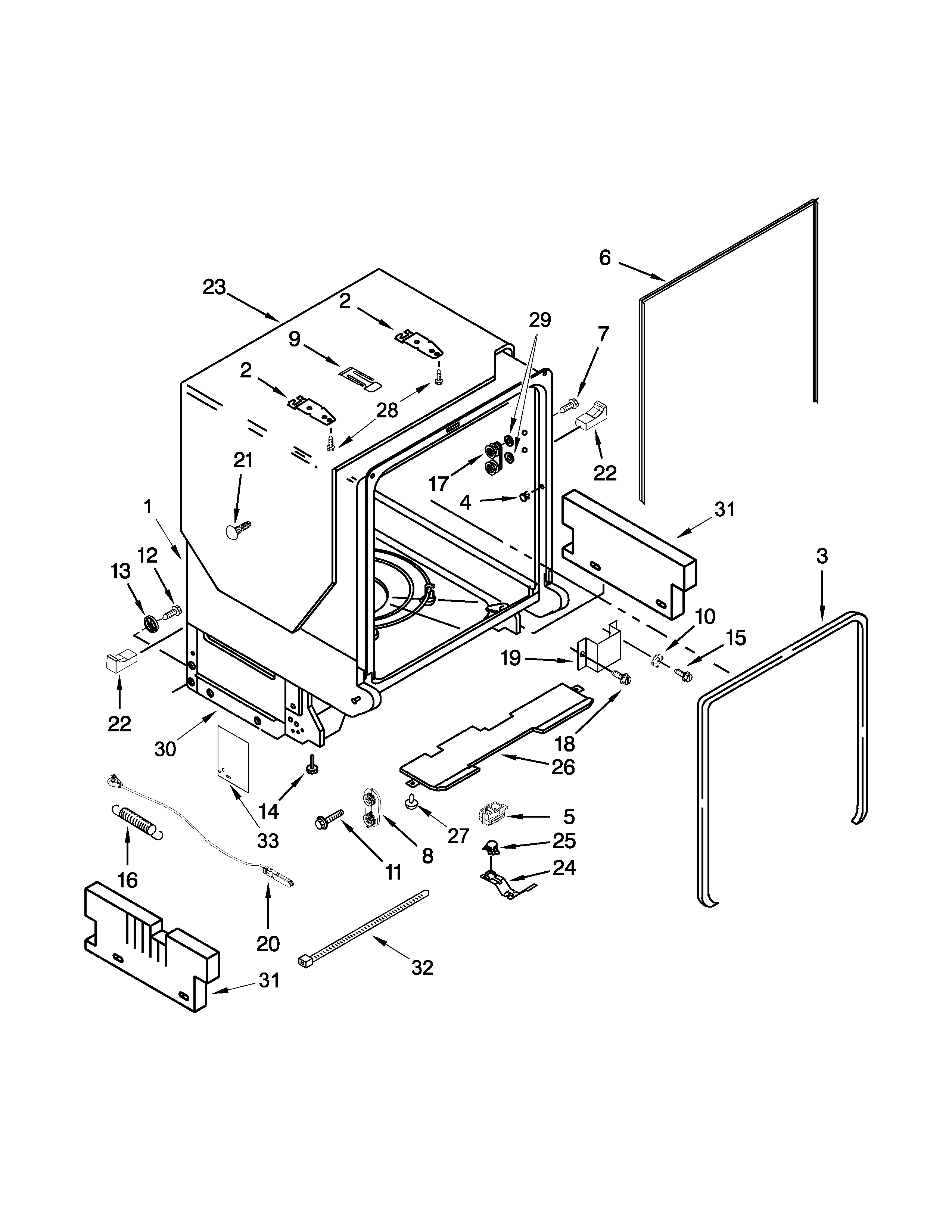 Maytag MDB7749SBB3 tub and frame parts diagram