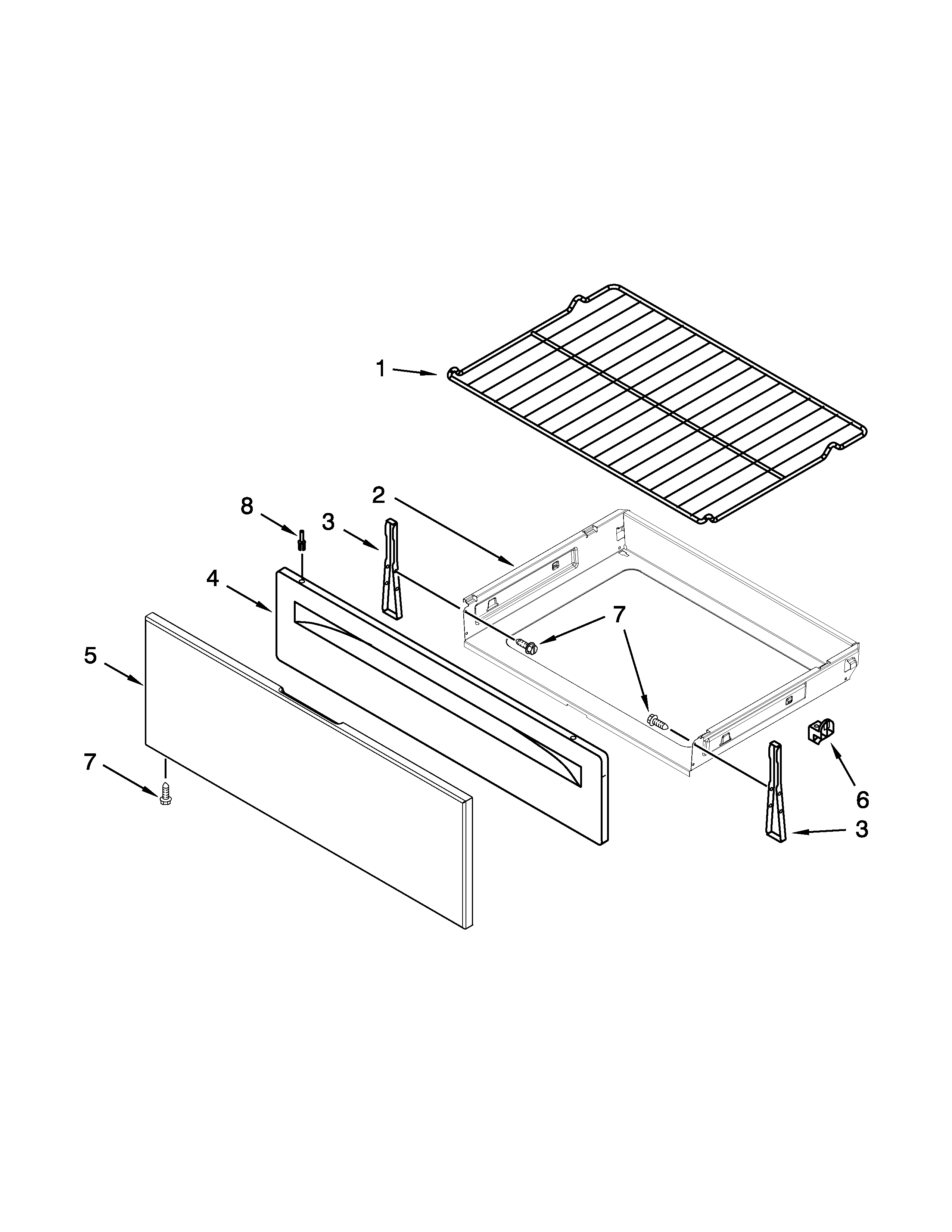 Whirlpool WFG520S0AB0 drawer and broiler parts diagram
