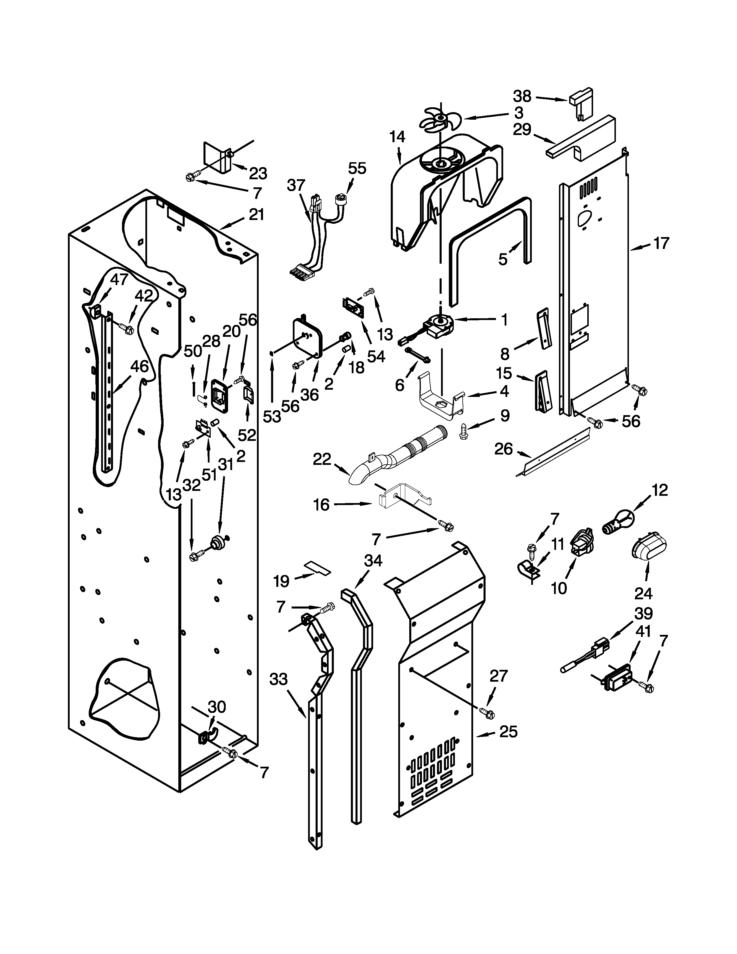 KitchenAid KSSC36QTS00 freezer liner and air flow parts diagram