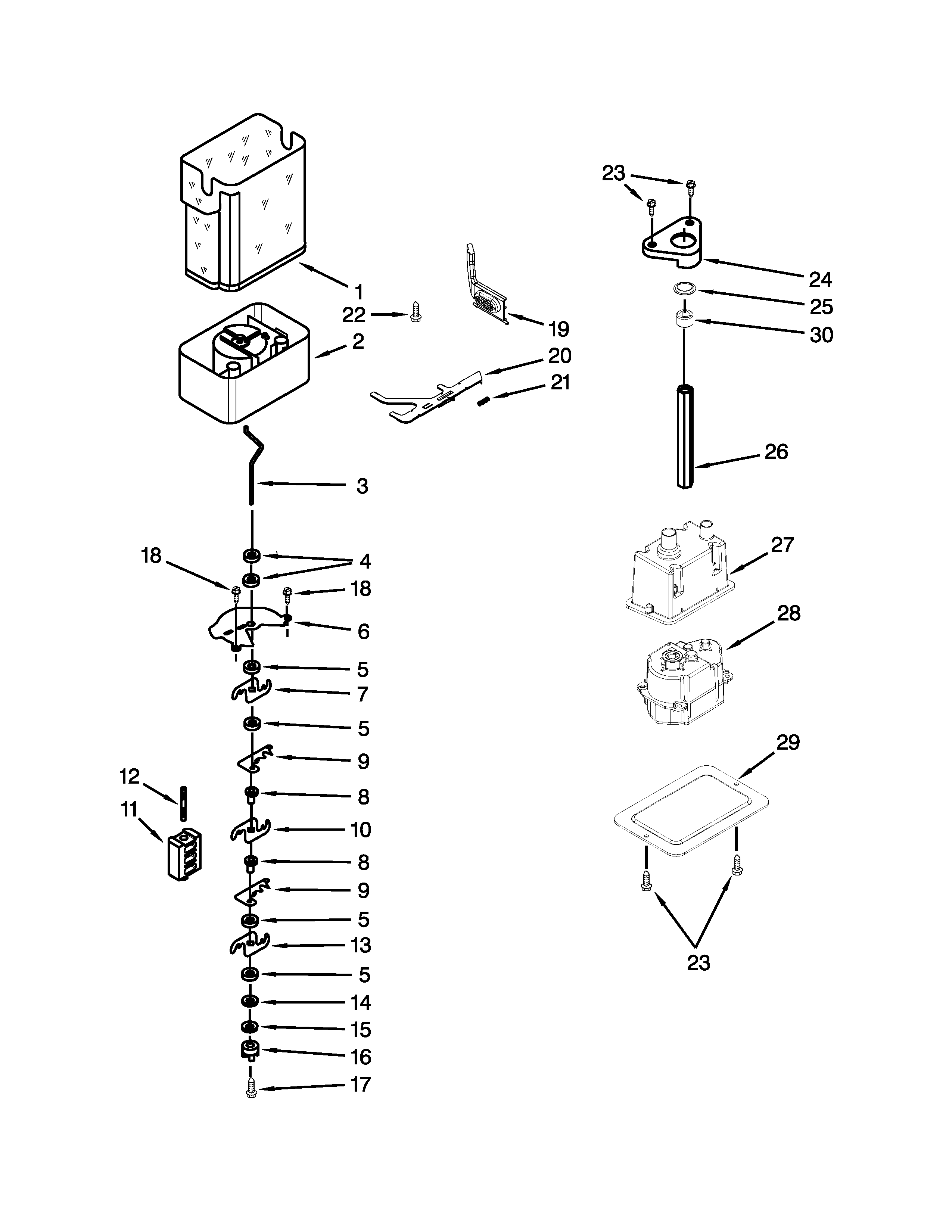 KitchenAid KSSC36QTS00 motor and ice container parts diagram