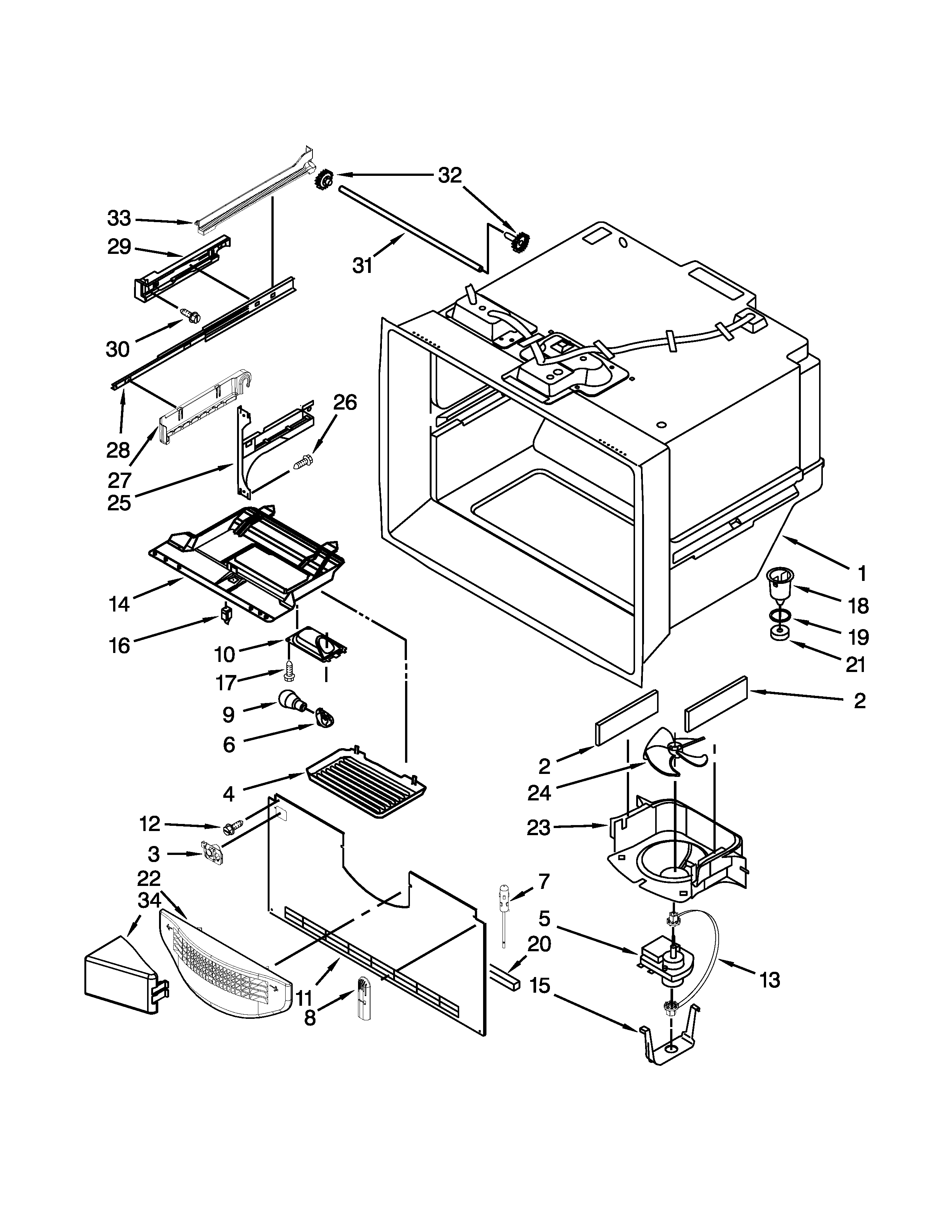 Whirlpool GX5FHTXVY00 freezer liner parts diagram