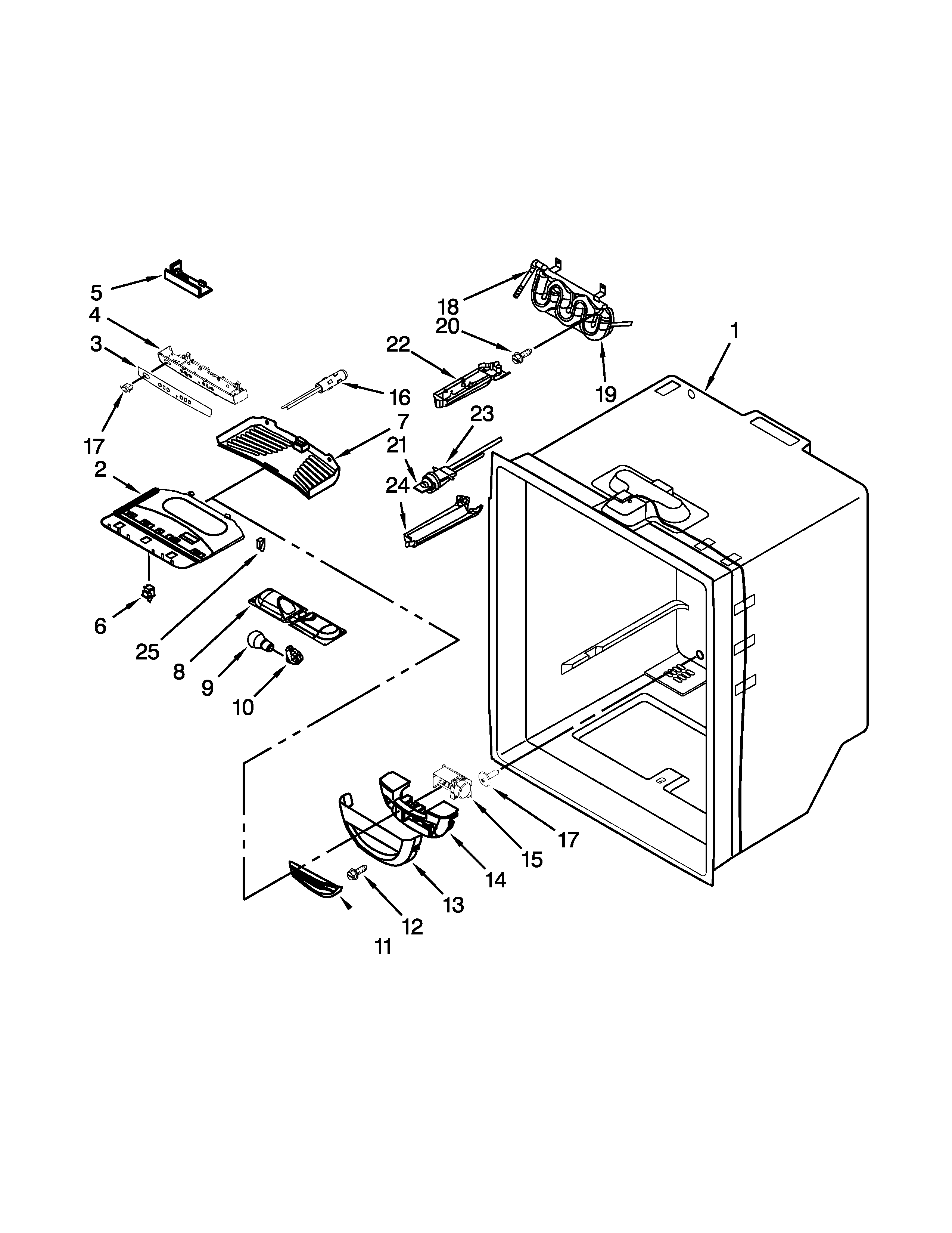 Whirlpool GX5FHTXVY00 refrigerator liner parts diagram