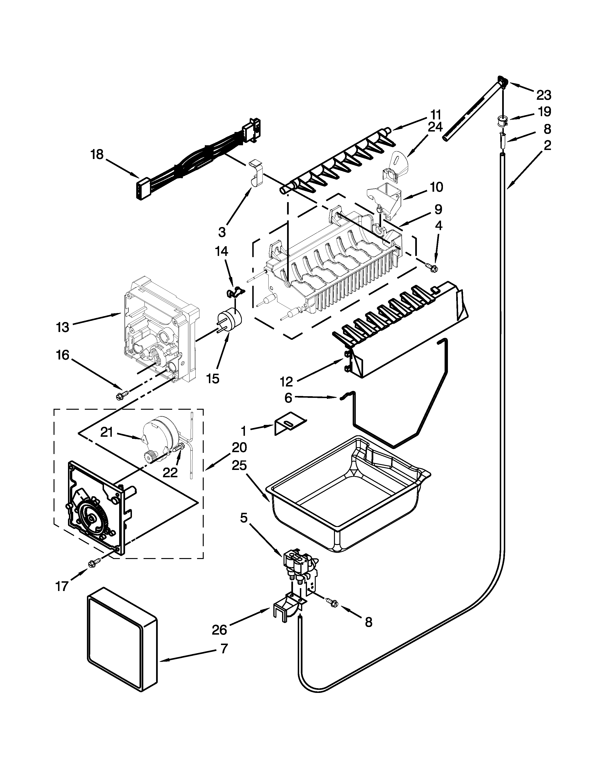 Whirlpool GX5FHTXVY00 icemaker parts diagram