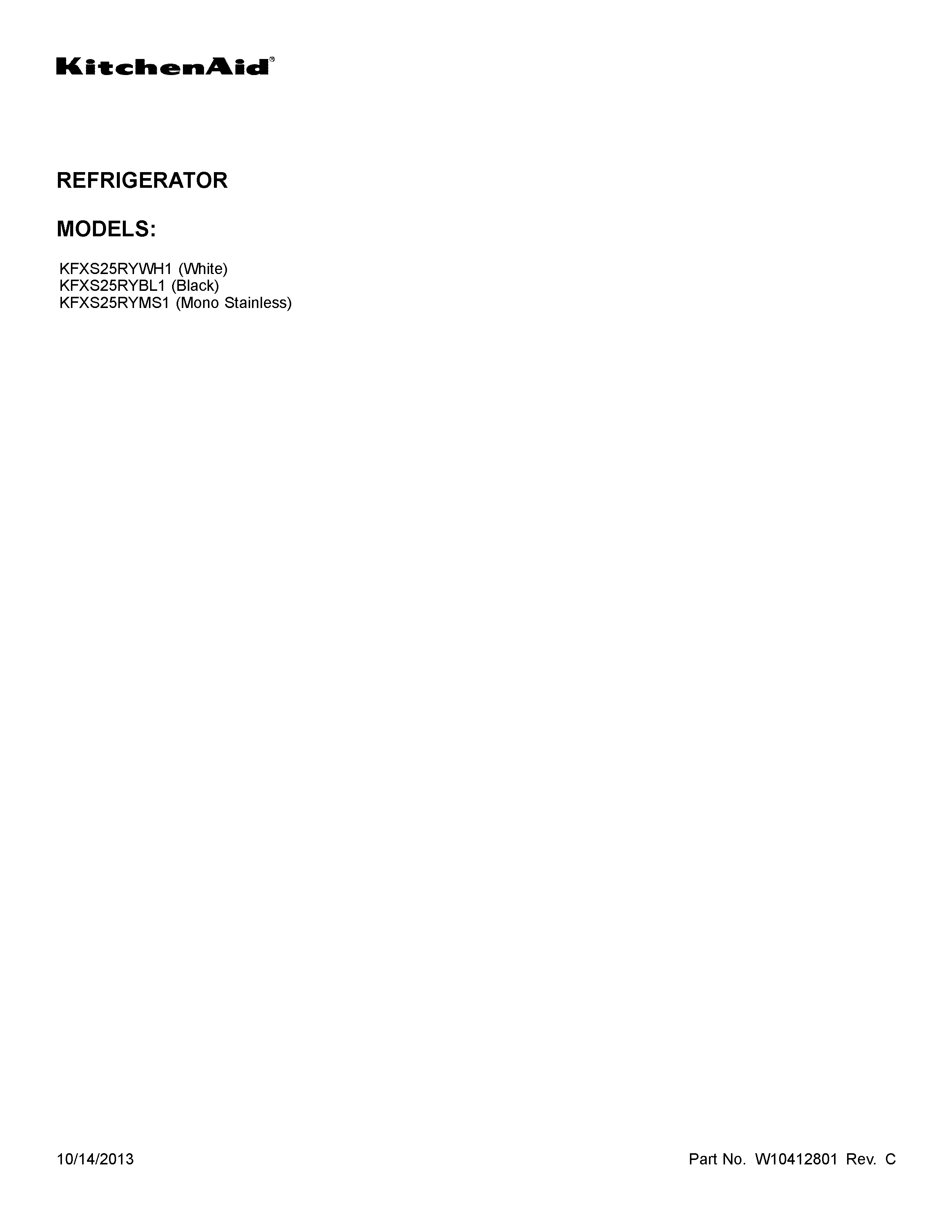 KitchenAid KFXS25RYBL1 cover sheet diagram