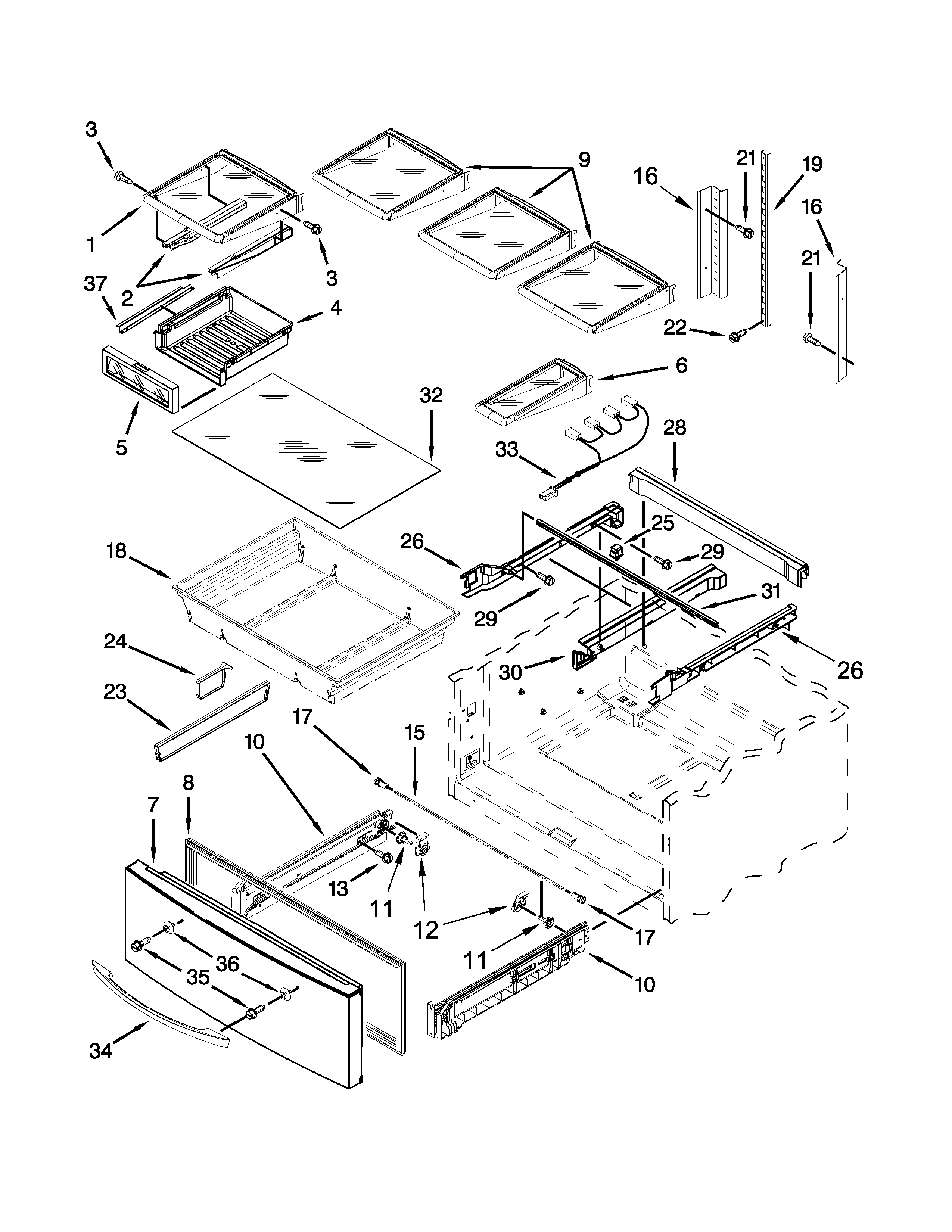 KitchenAid KFXS25RYBL1 shelf parts diagram