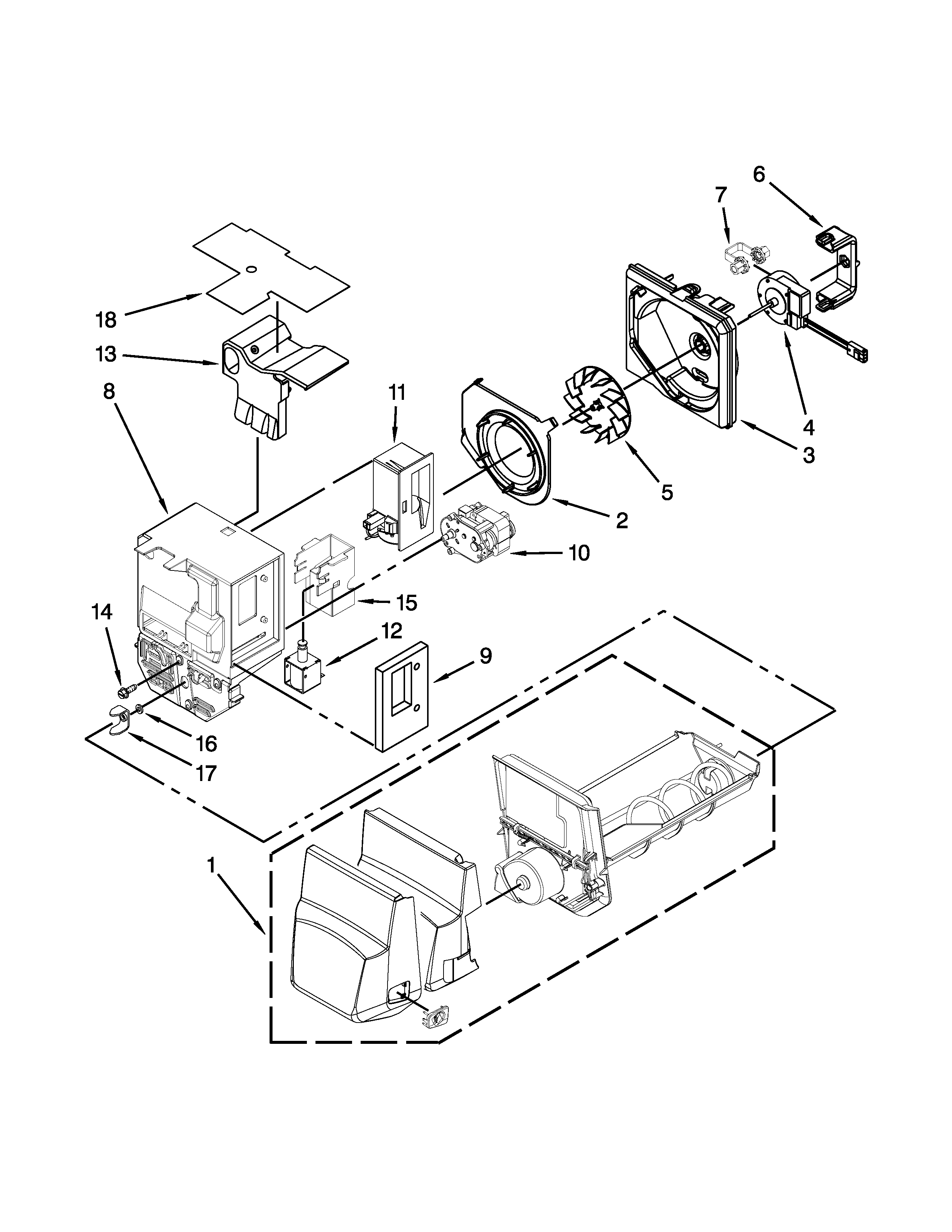 KitchenAid KFXS25RYBL1 motor and ice container parts diagram
