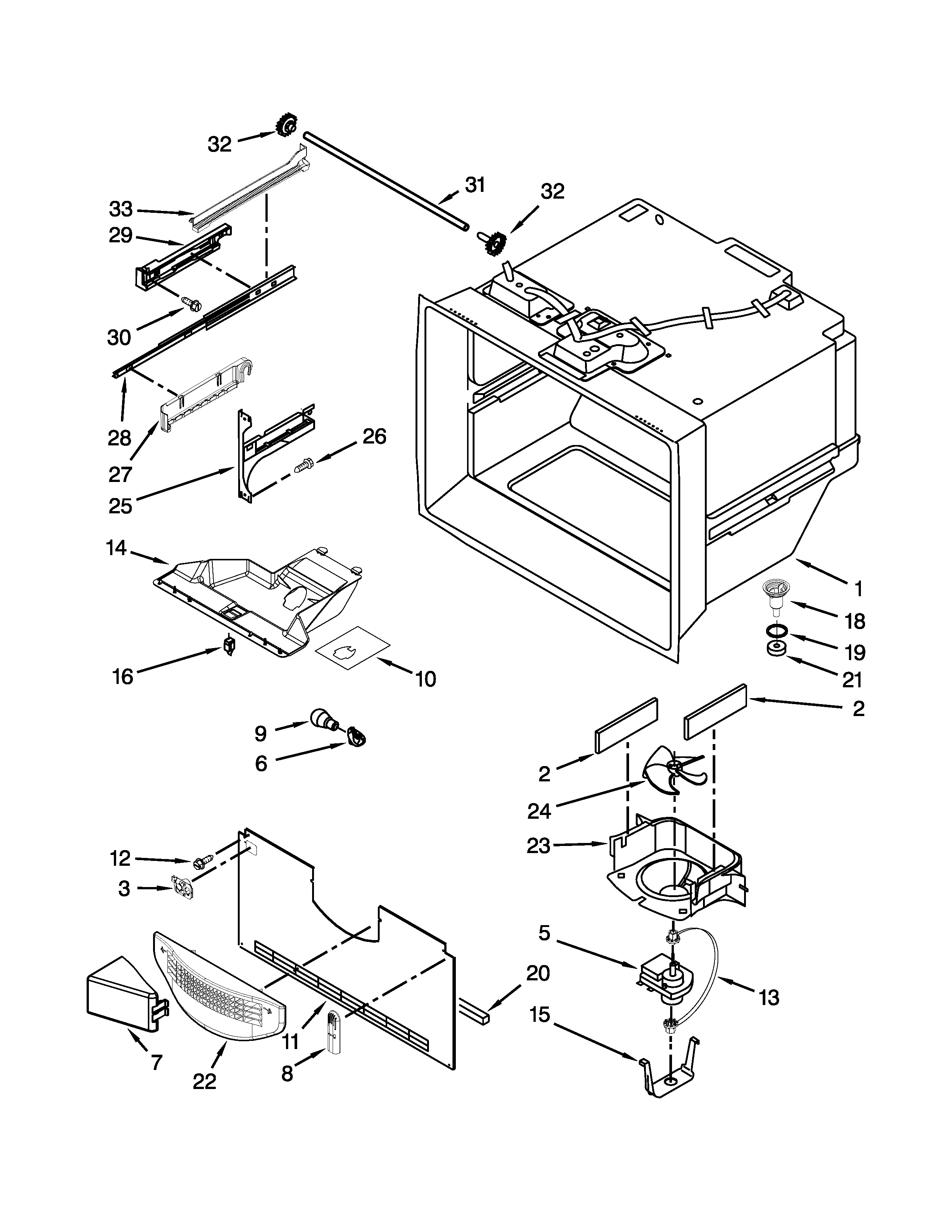 KitchenAid KBFS22EWWH5 freezer liner parts diagram