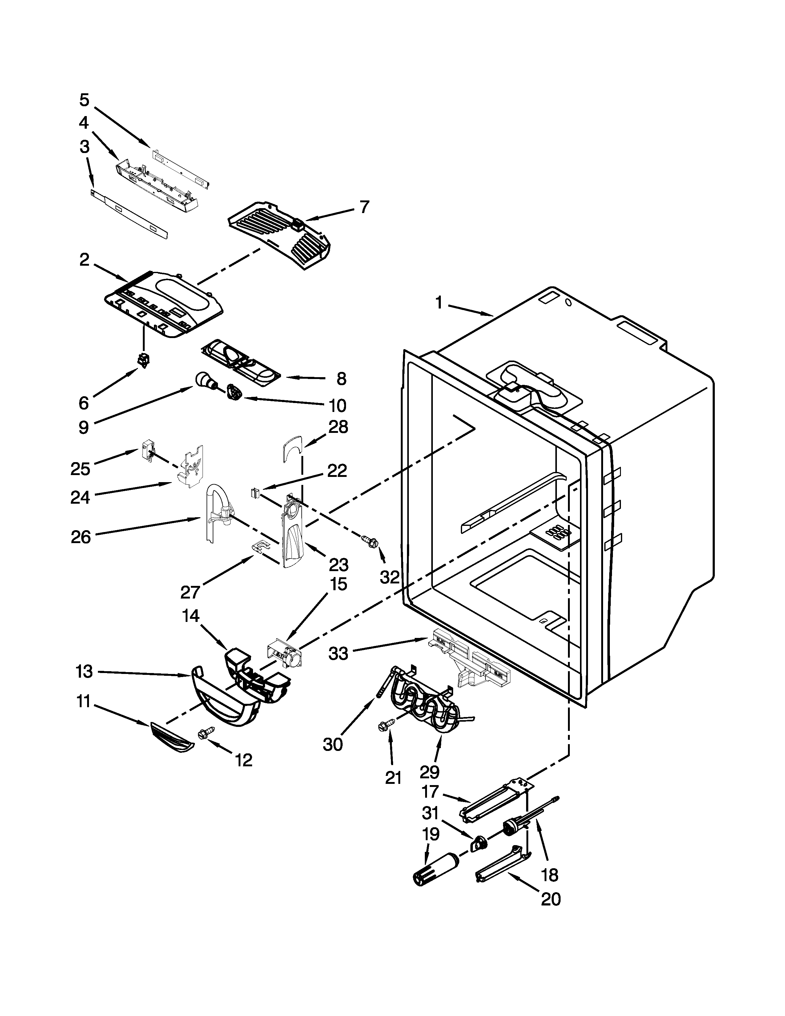 KitchenAid KBFS22EWWH5 refrigerator liner parts diagram