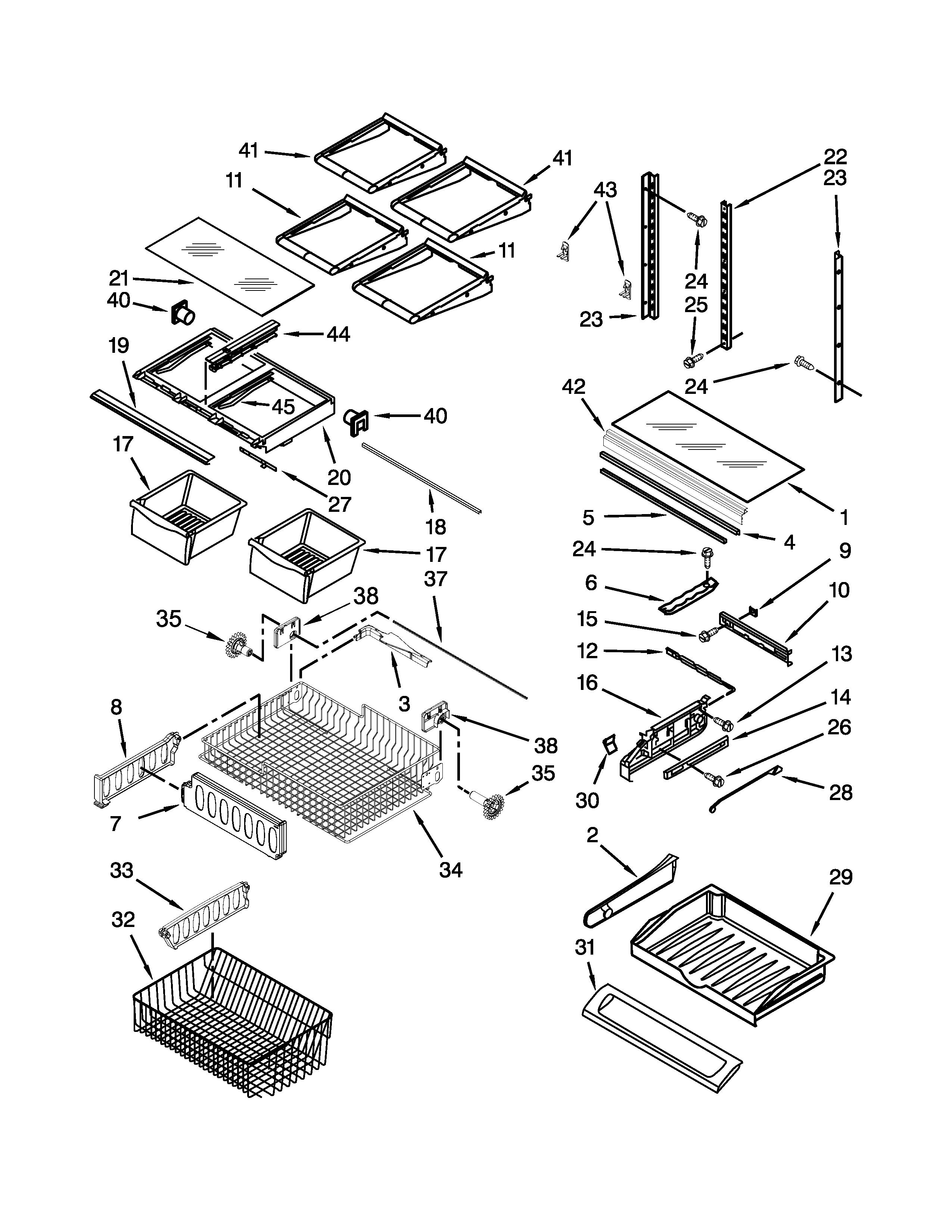 KitchenAid KBFS22EWWH5 shelf parts diagram