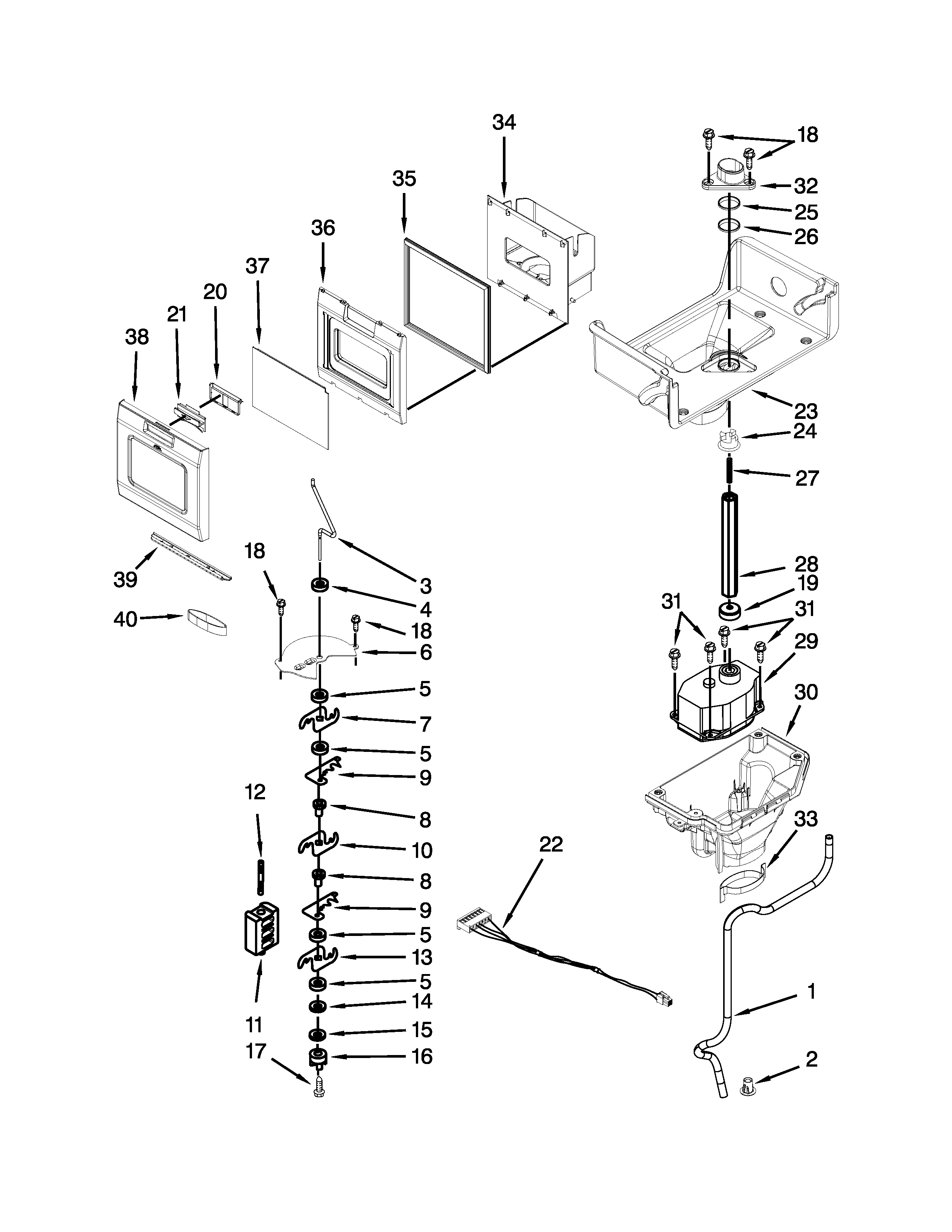 Maytag MFT2771XEW0 motor and ice container parts diagram