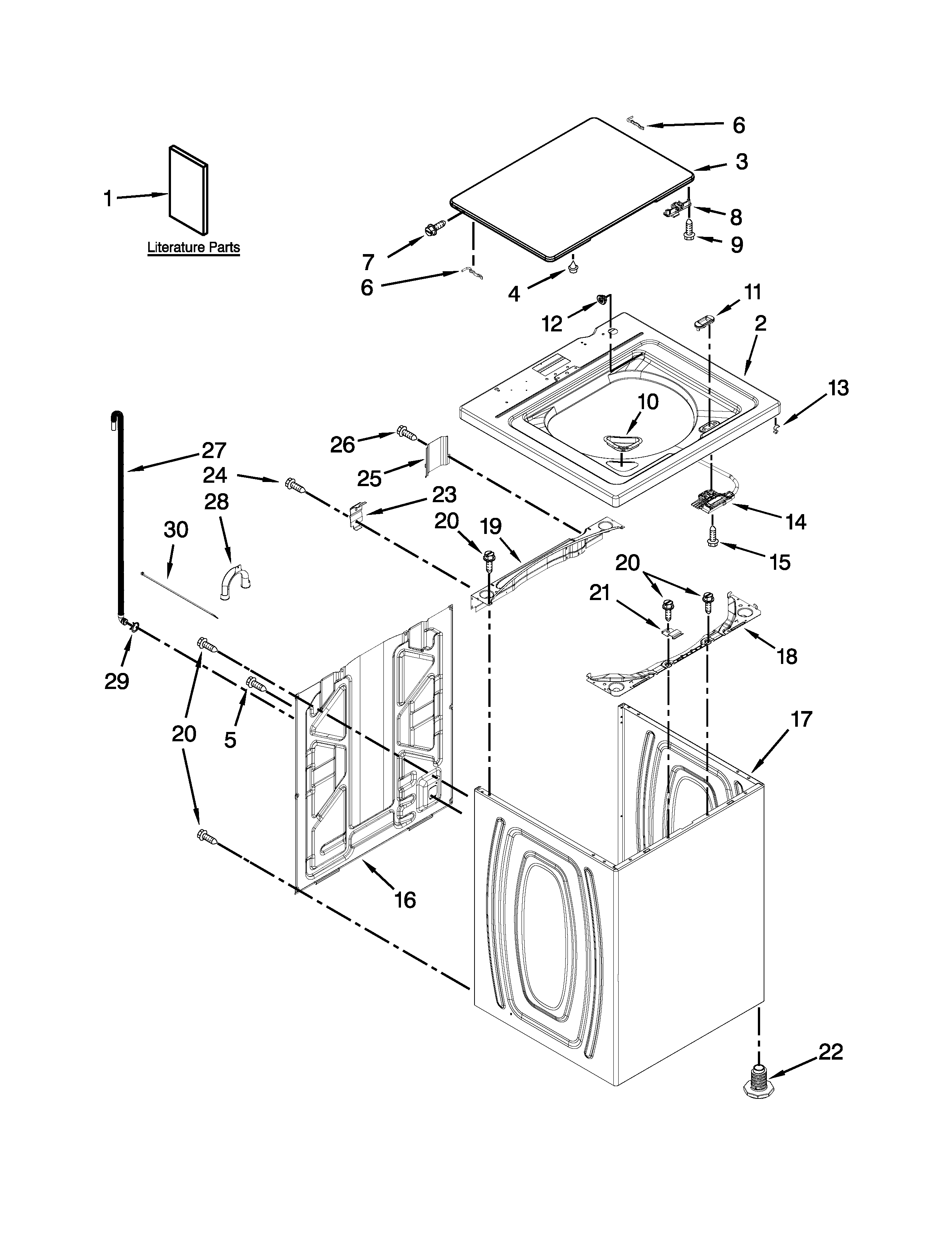 Amana NTW4600YQ0 top and cabinet parts diagram