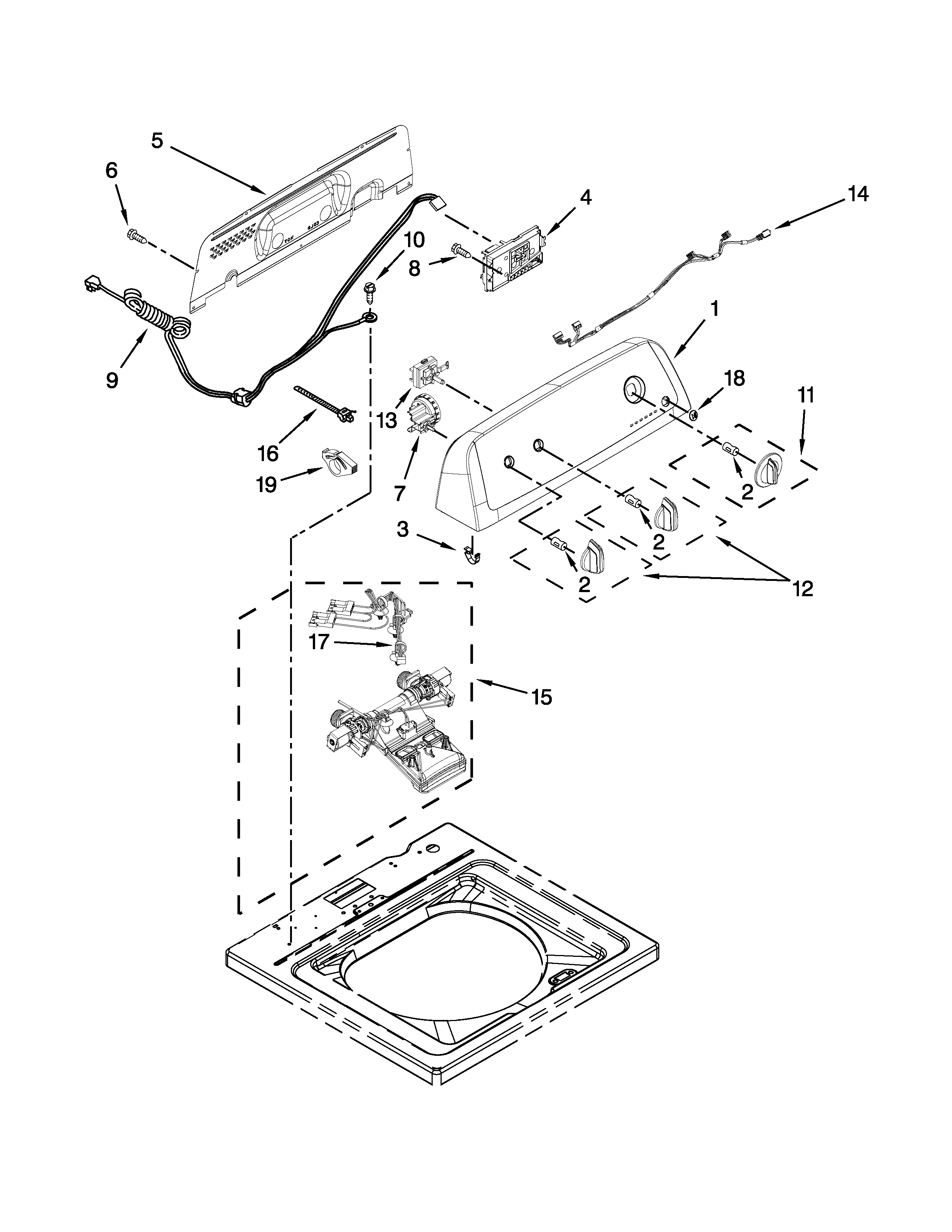 Amana NTW4600YQ0 controls and water inlet parts diagram