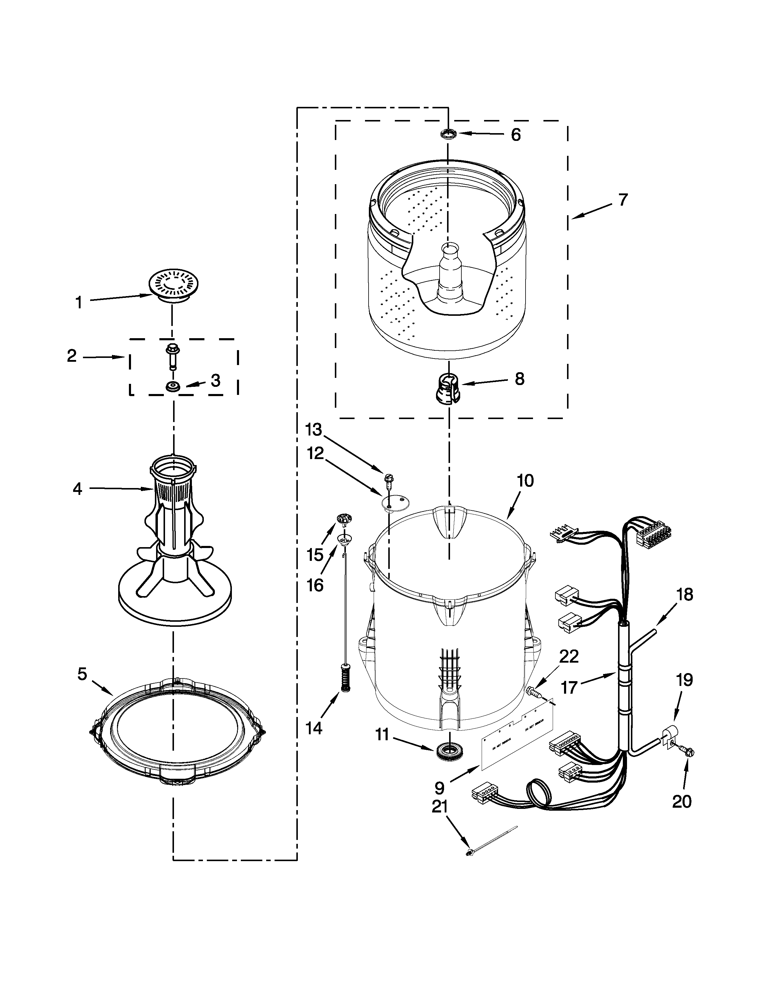 Amana NTW4600YQ0 basket and tub parts diagram