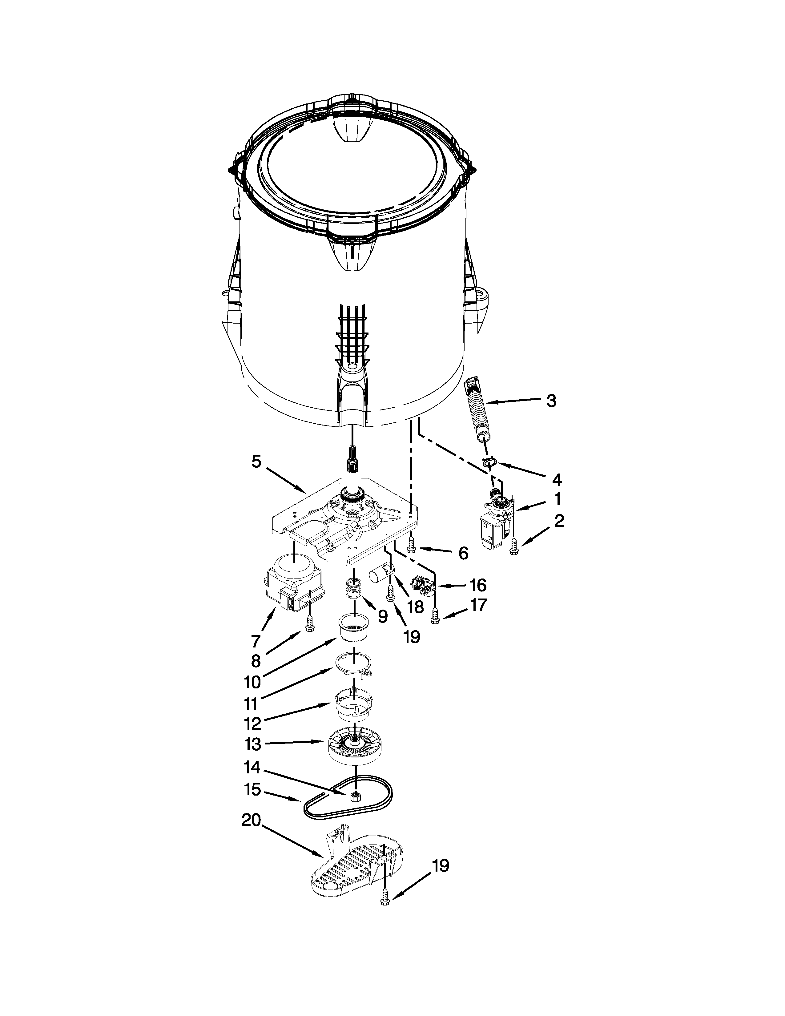 Amana NTW4600YQ0 gearcase, motor and pump parts diagram