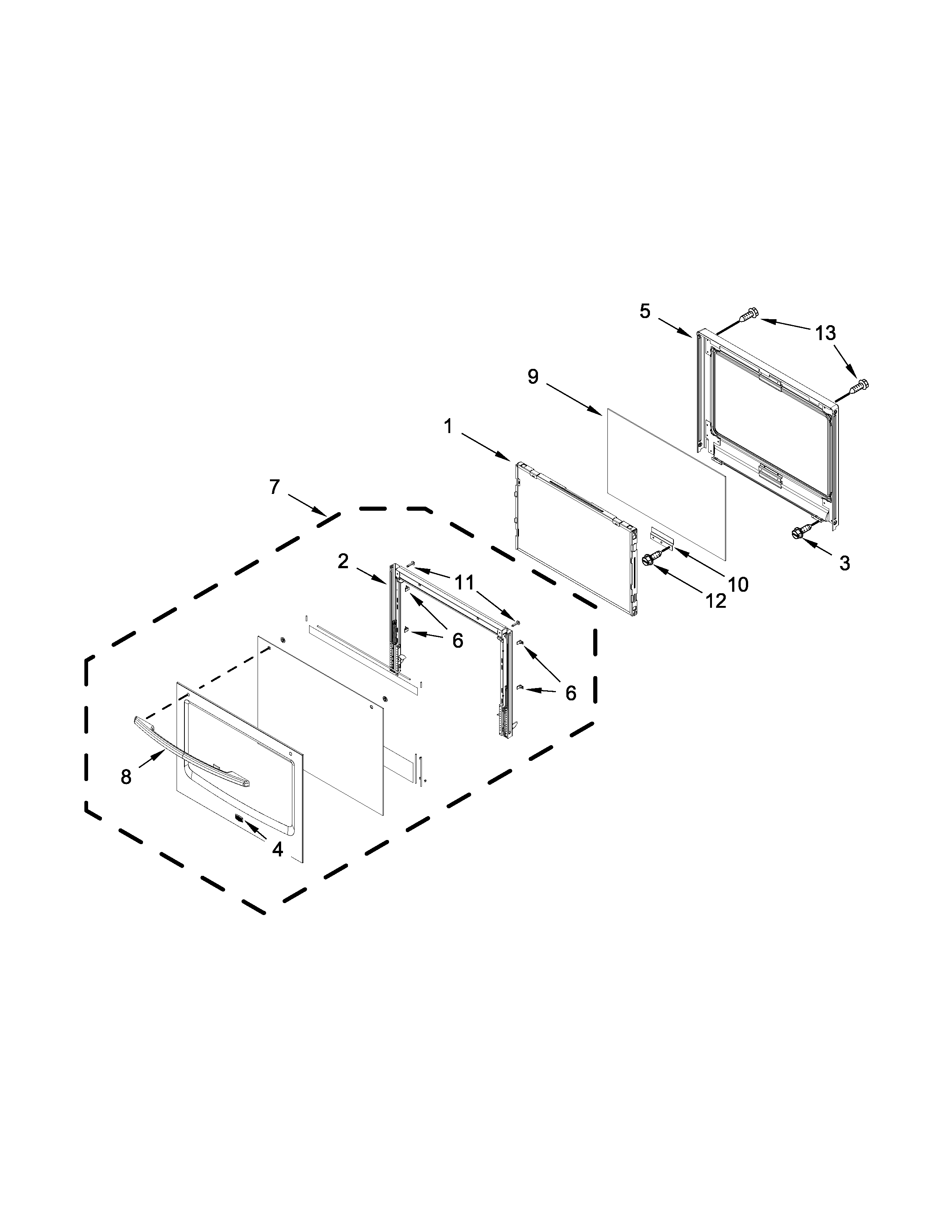 Maytag MEW7527AW01 oven door parts diagram